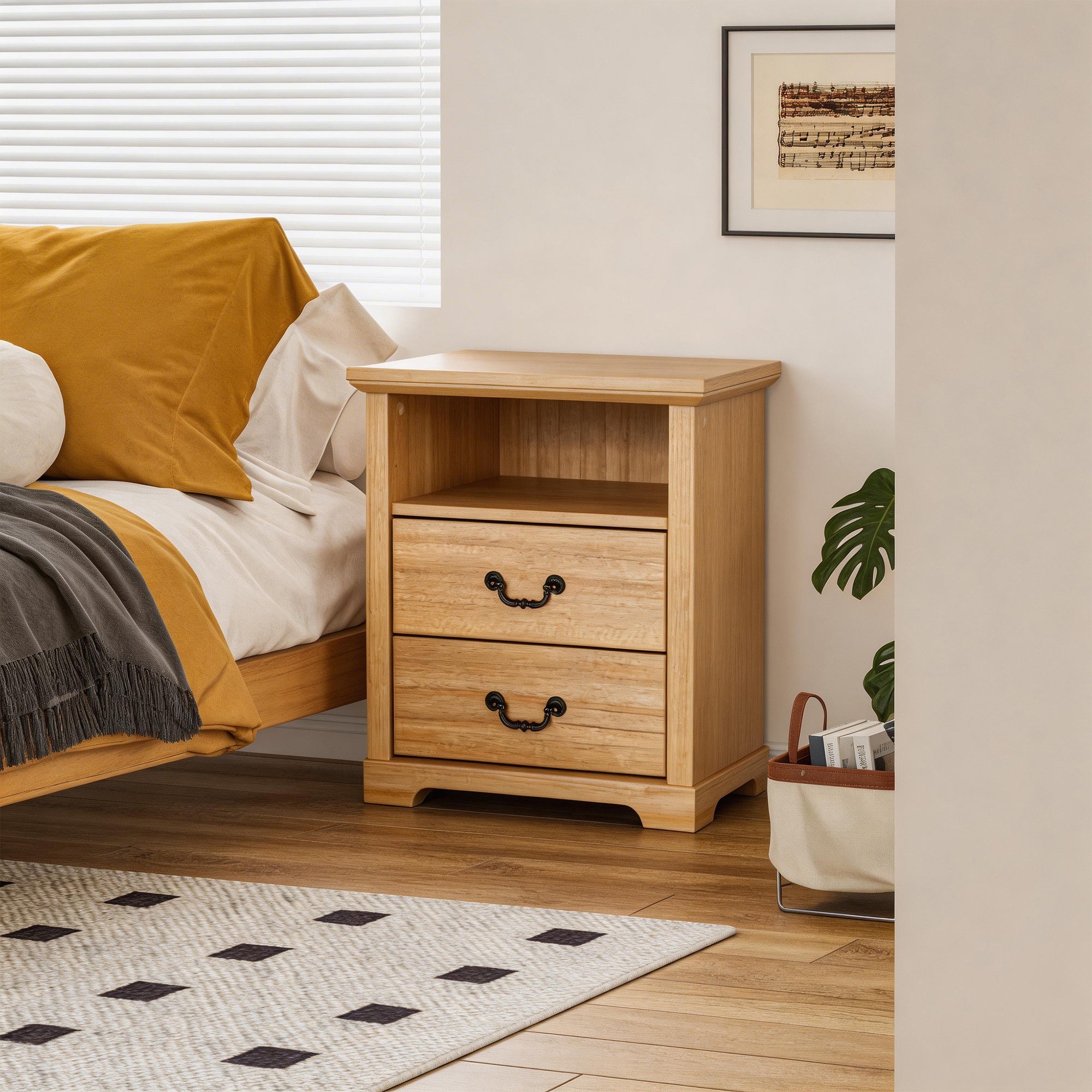 Rustic 22" Nightstand with 2 Drawers and Open Storage Shelf
