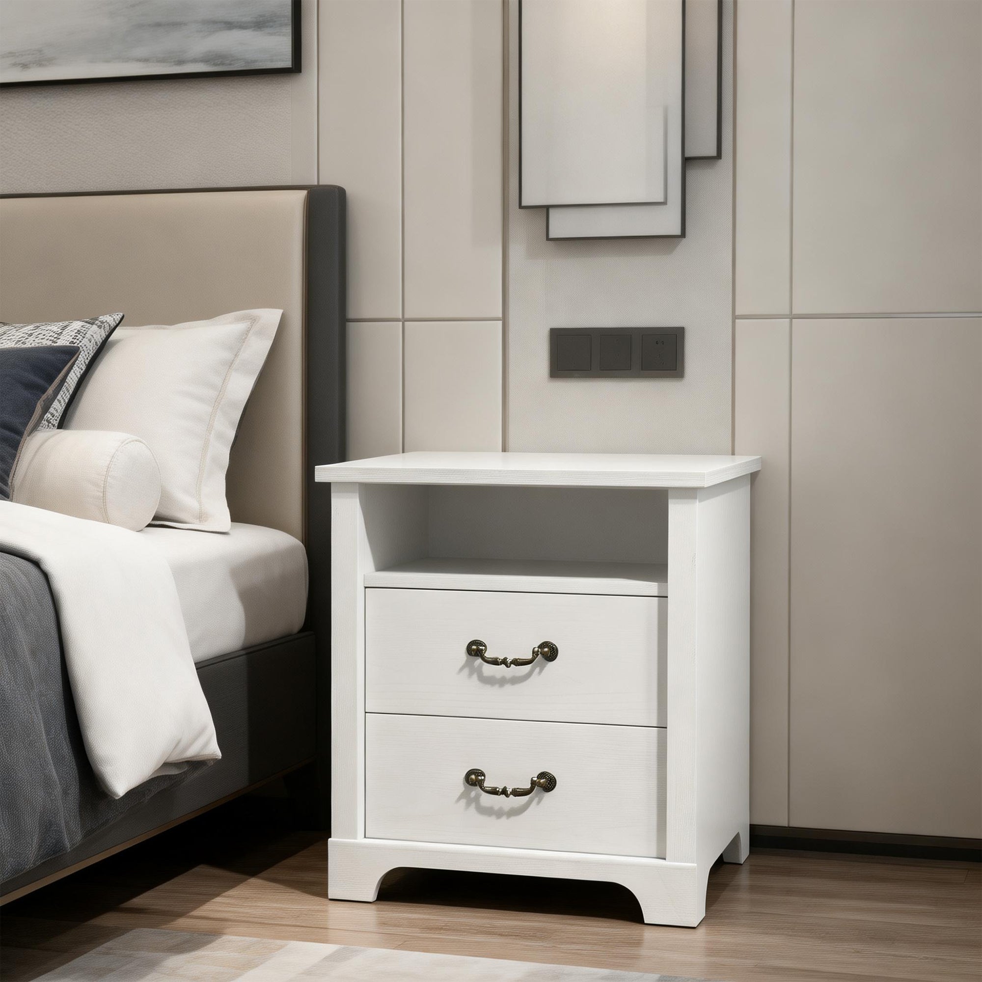 Rustic 22" Nightstand with 2 Drawers and Open Storage Shelf