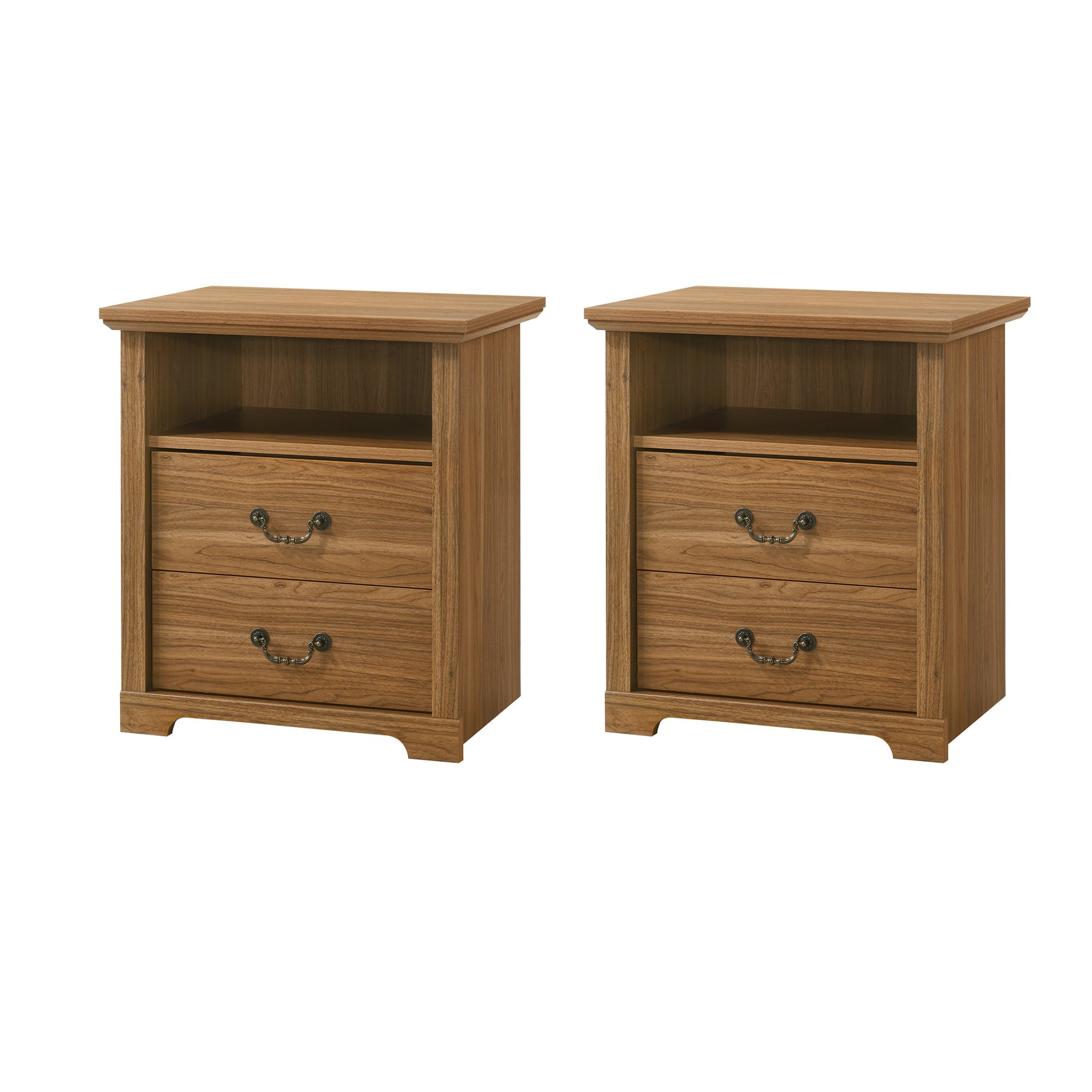 Rustic 22" Nightstand with 2 Drawers and Open Storage Shelf