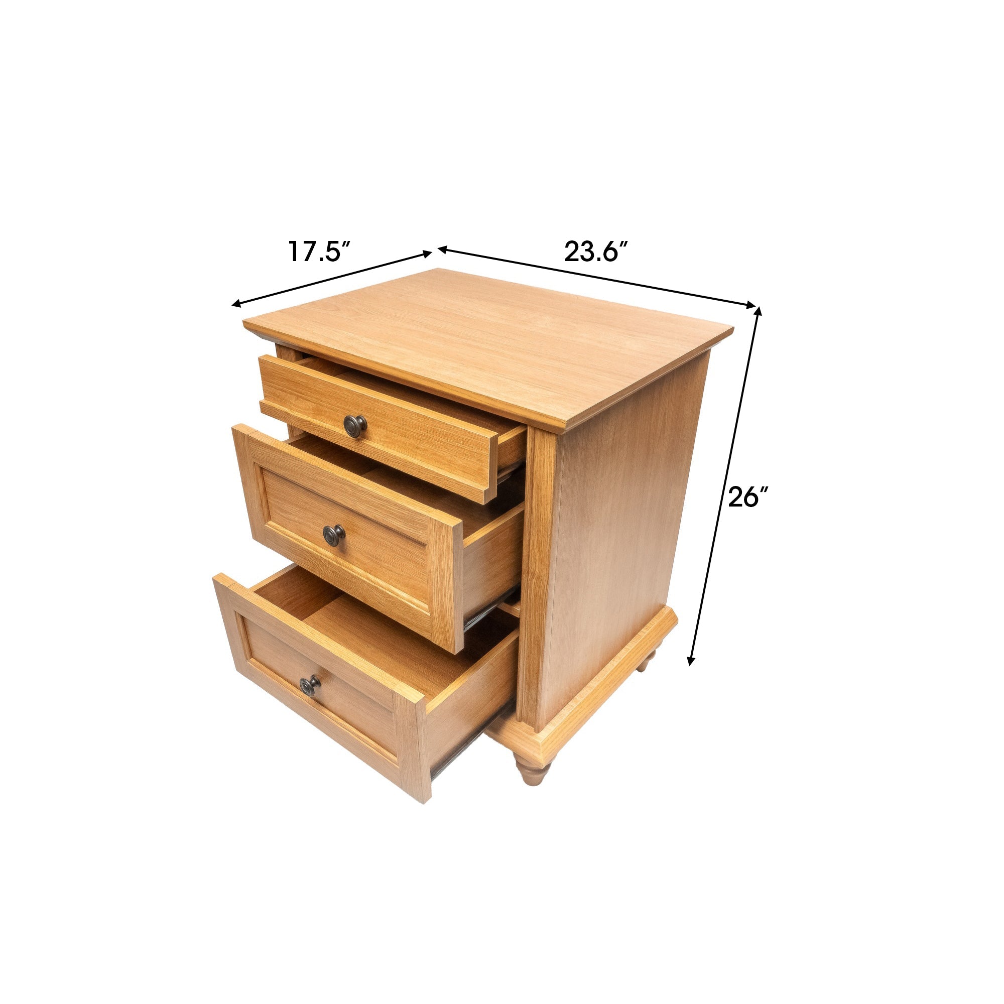 24" Transitional 3-Drawer Nightstand with Solid Wood Legs