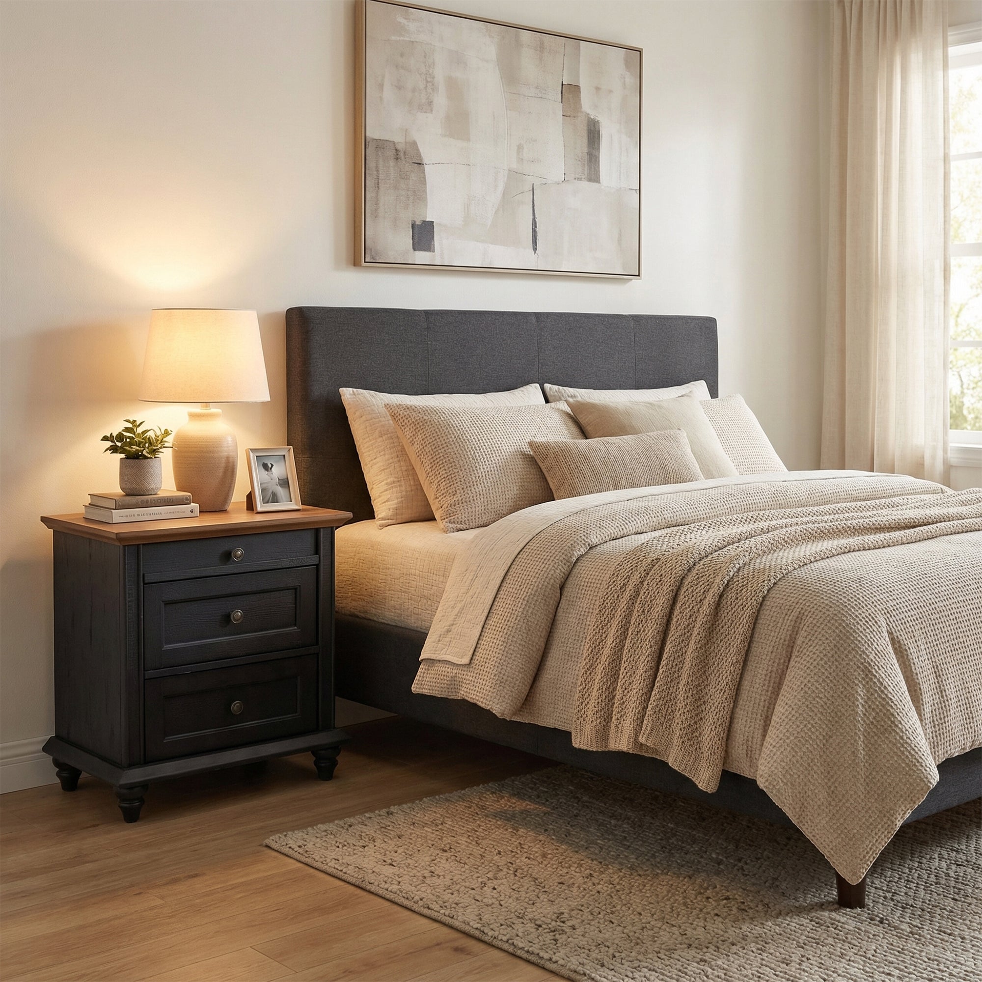 24" Transitional 3-Drawer Nightstand with Solid Wood Legs