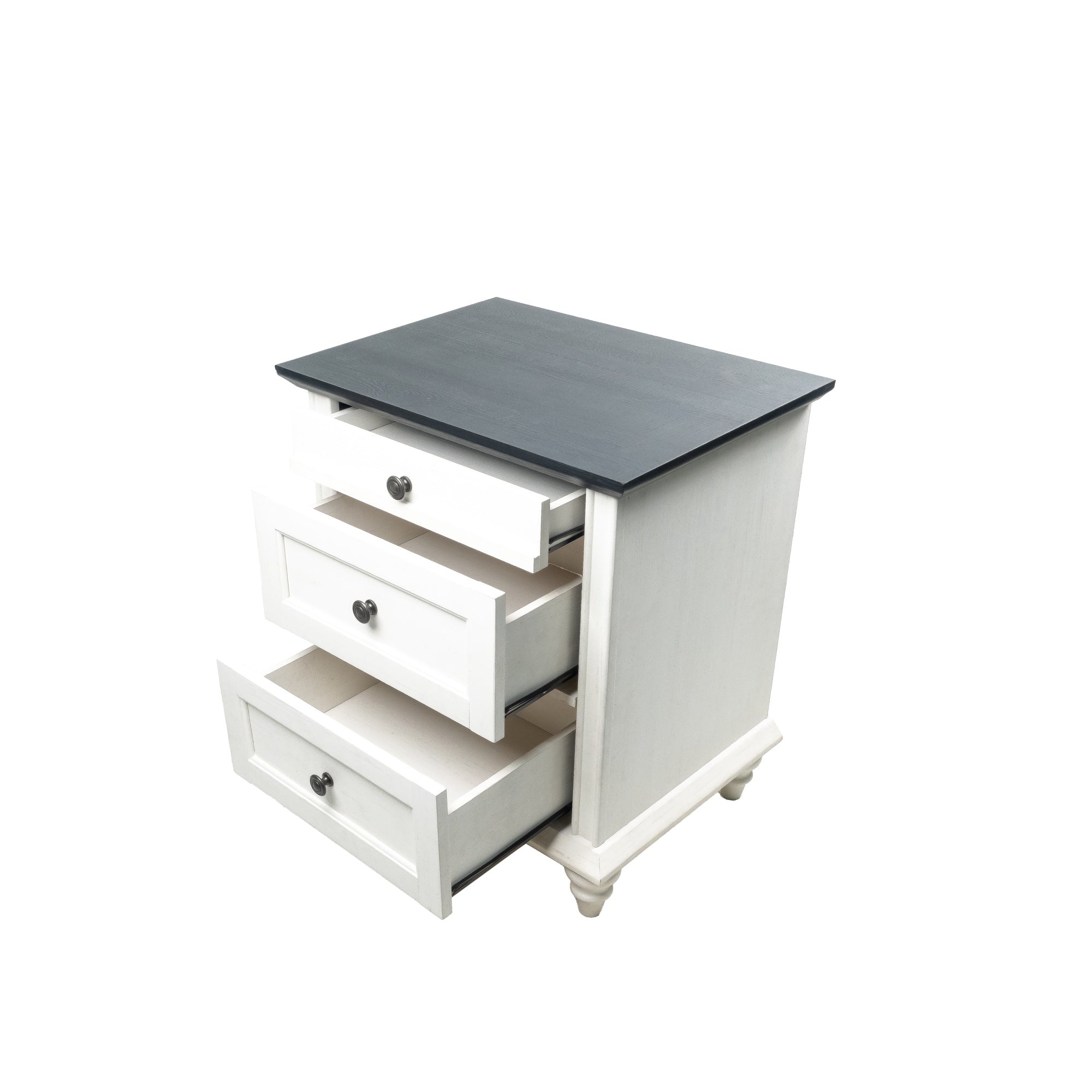 24" Transitional 3-Drawer Nightstand with Solid Wood Legs
