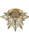 Brass Moravian Star Flush Mount Ceiling Light with Seeded Glass