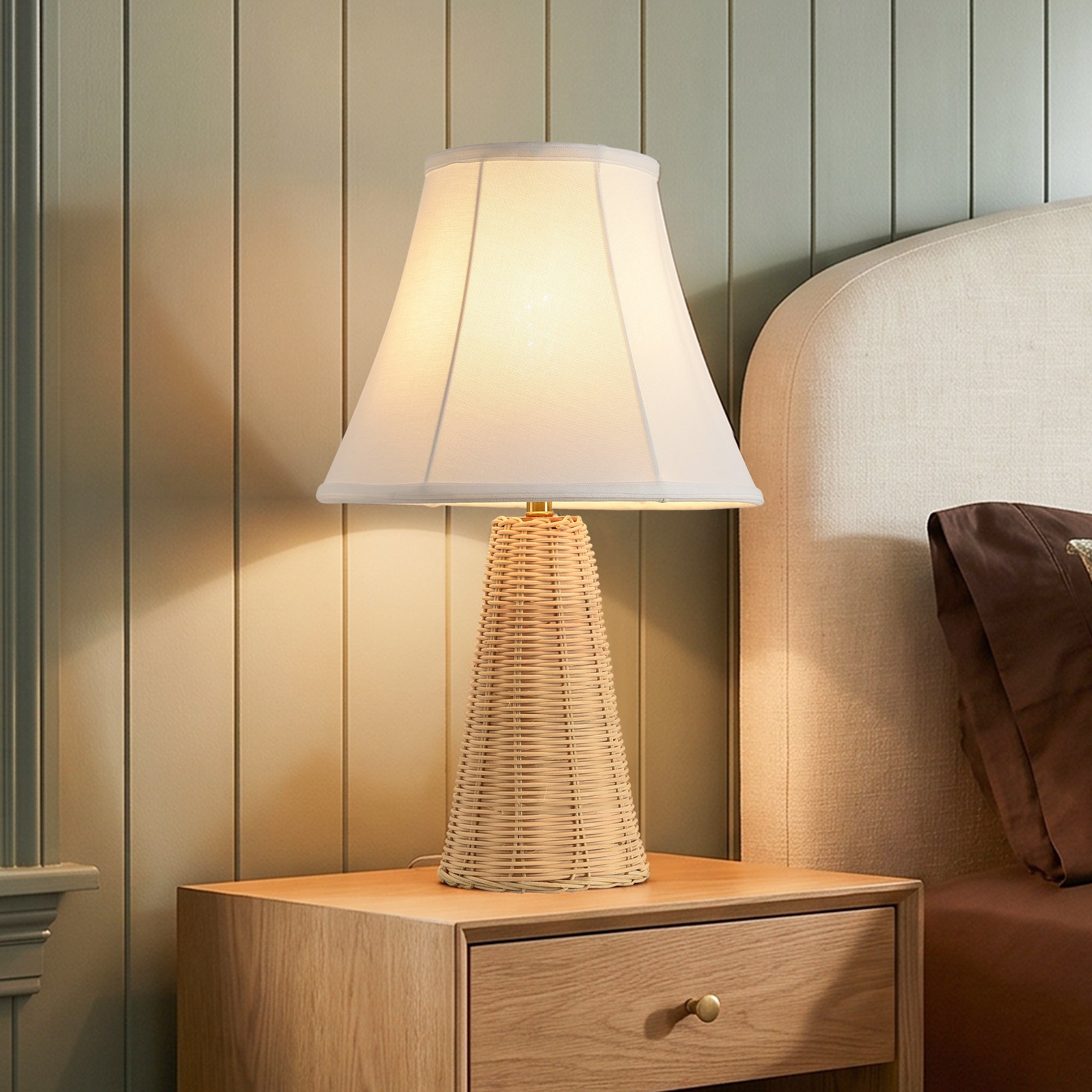 Natural Rattan Table Lamp Set of 2 with Fabric Shade