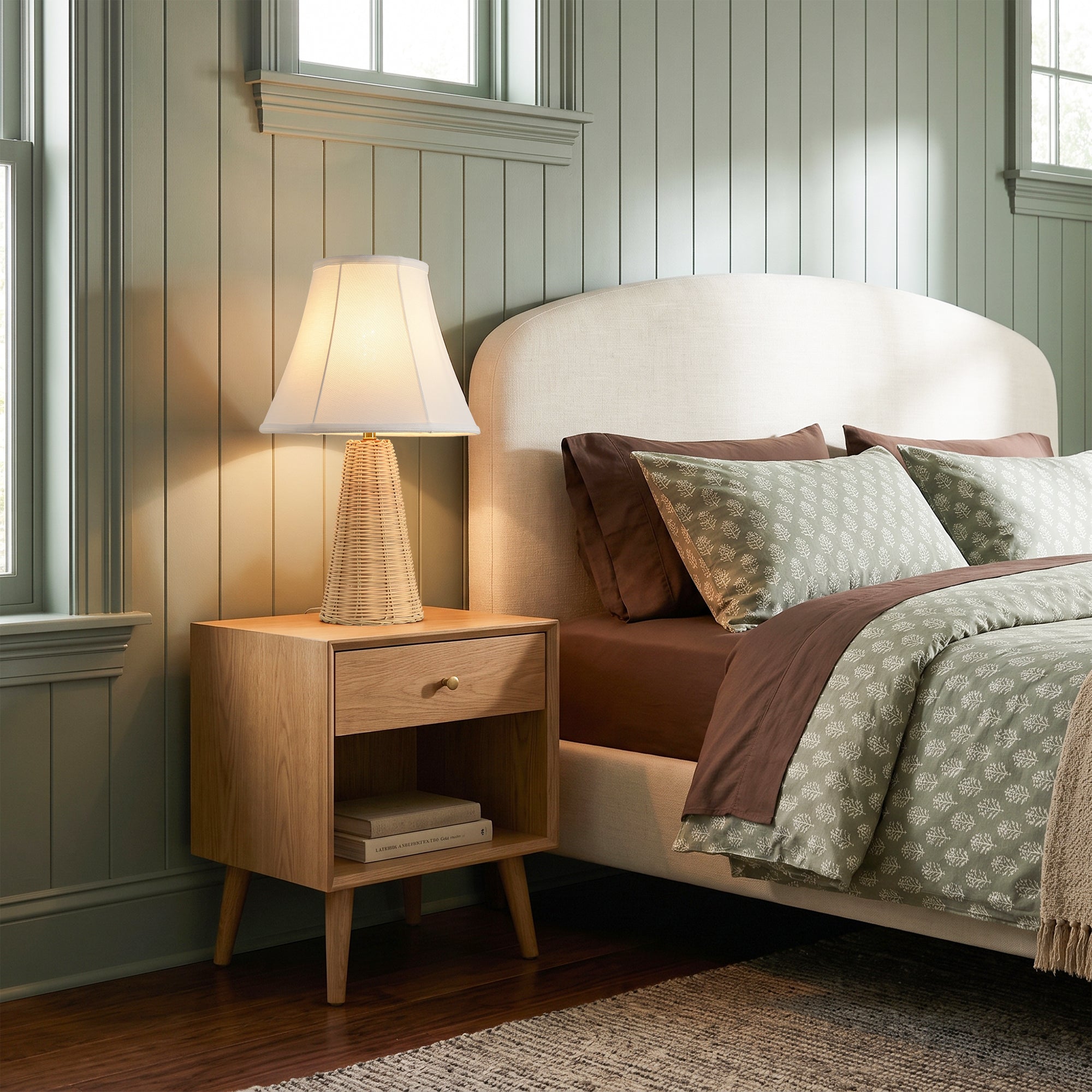 Natural Rattan Table Lamp Set of 2 with Fabric Shade