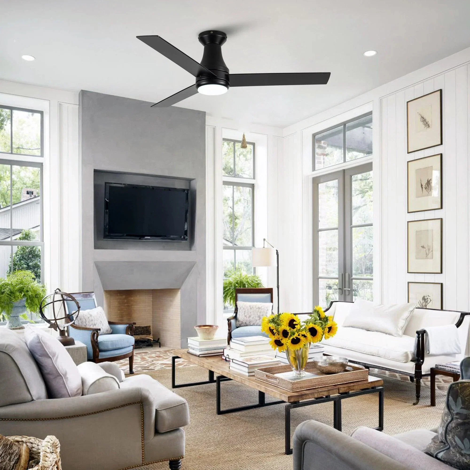 48 inch 3 Blades Flush Mount Ceiling Fan - IPLUS Lighting