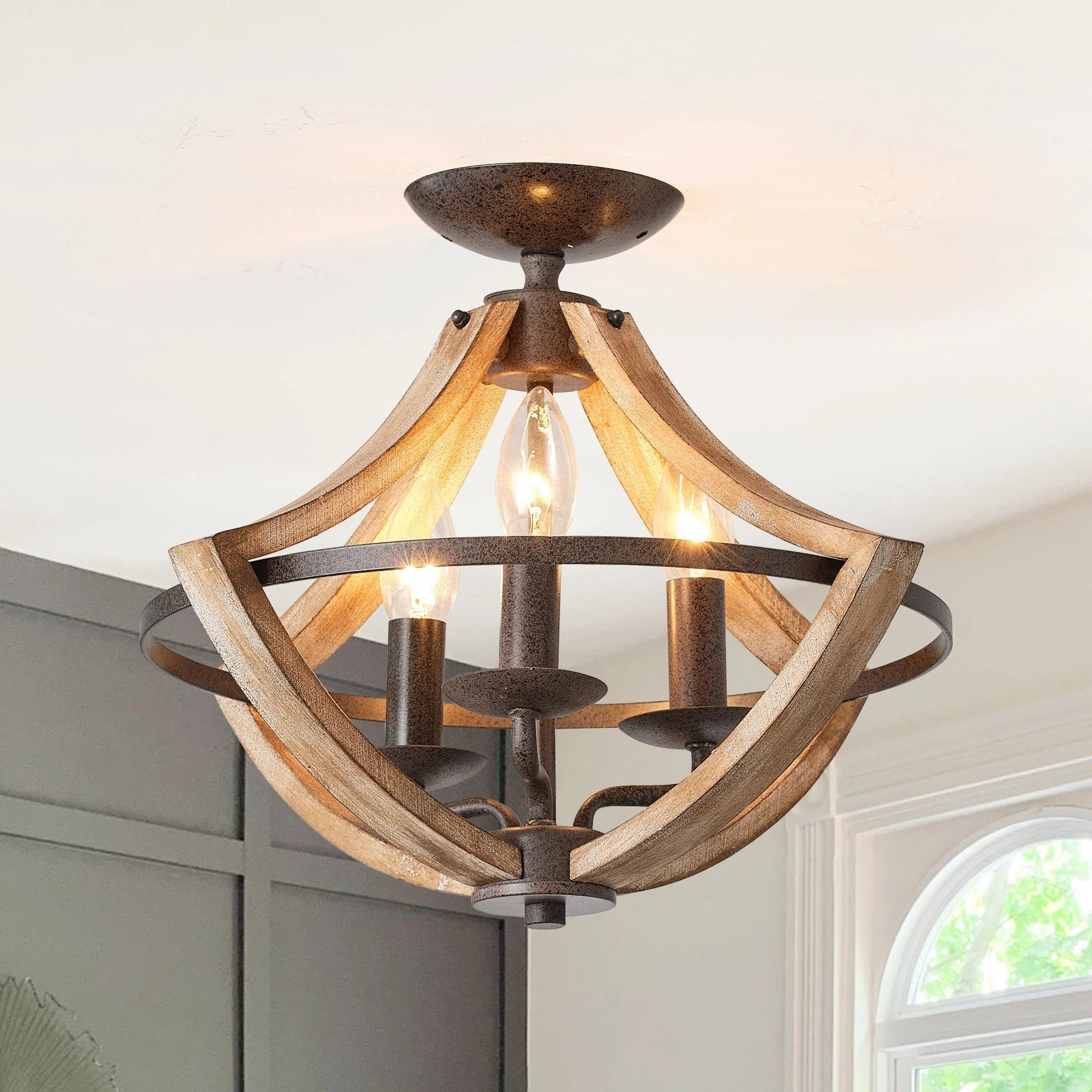 Farmhouse 3 Light Semi Flush Mount Ceiling Light - IPLUS Lighting
