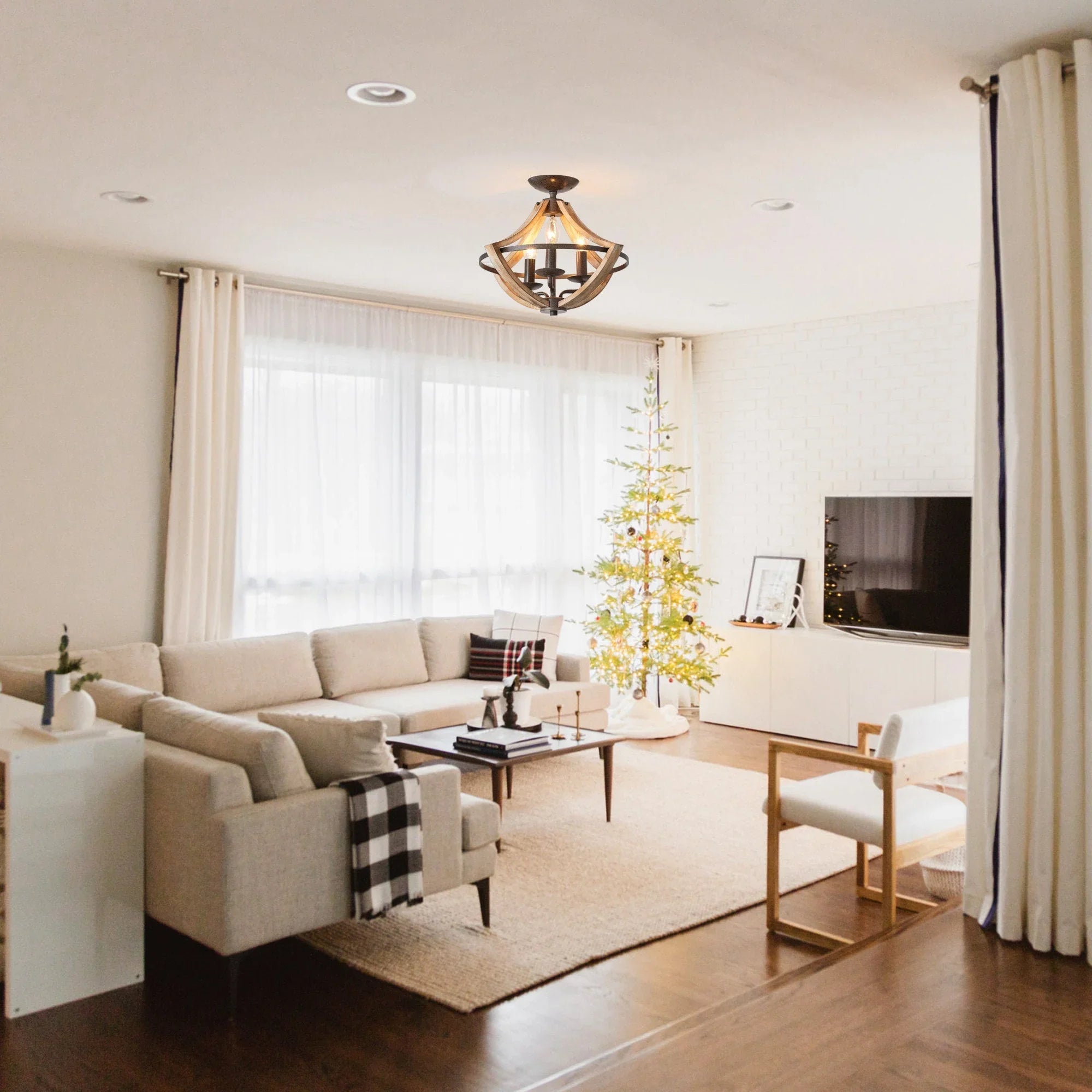 Farmhouse 3 Light Semi Flush Mount Ceiling Light - IPLUS Lighting