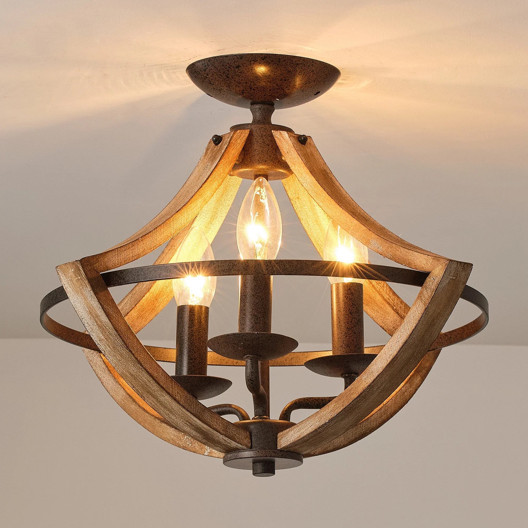 Farmhouse 3 Light Semi Flush Mount Ceiling Light - IPLUS Lighting