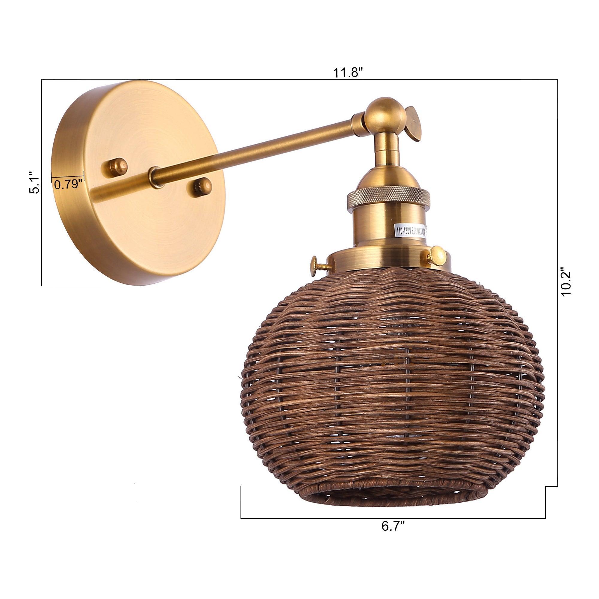 Traditional Rattan 1-Light Golden Wall Sconce Light