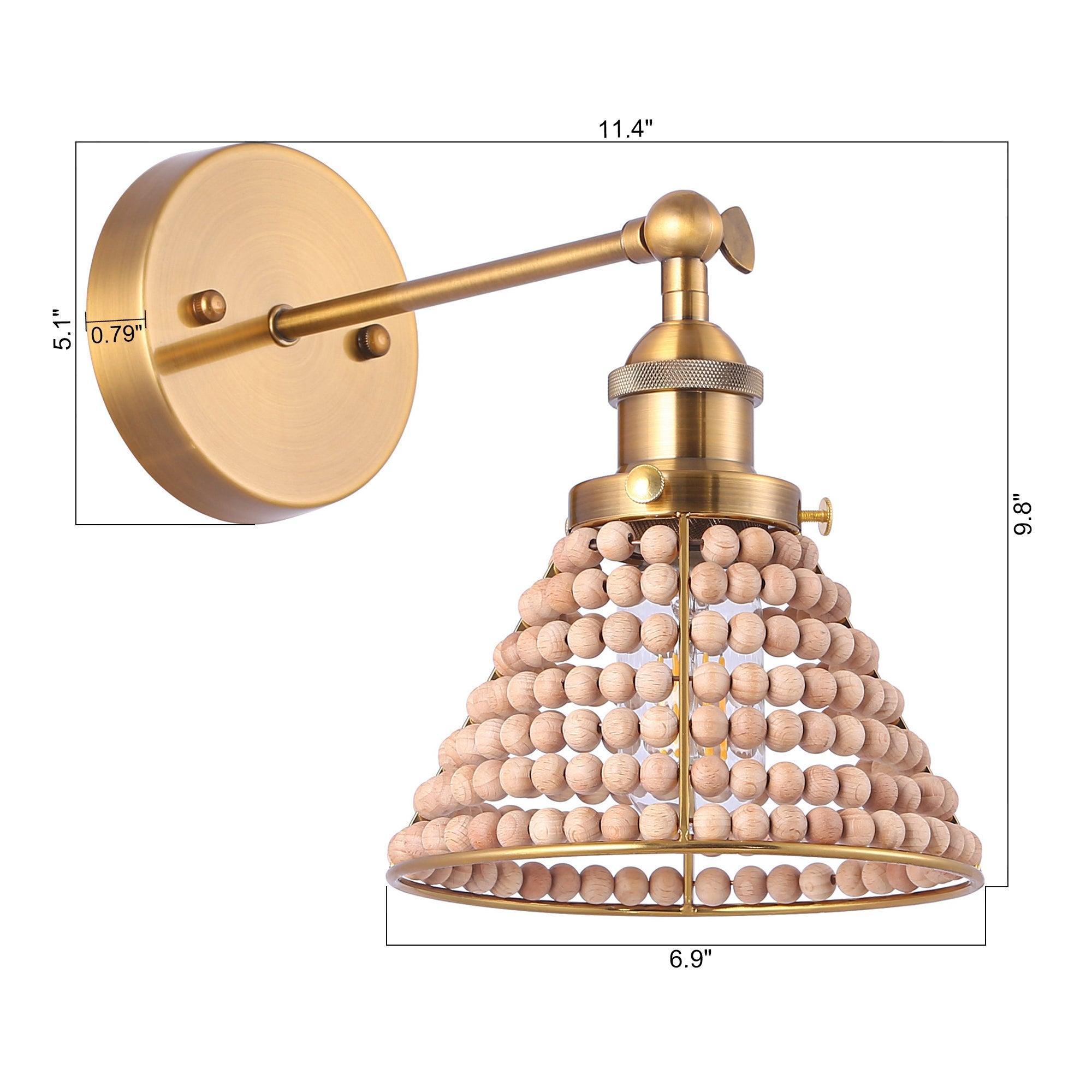 Modern Golden 1-Light Wall Sconce Light with Wooden Beads