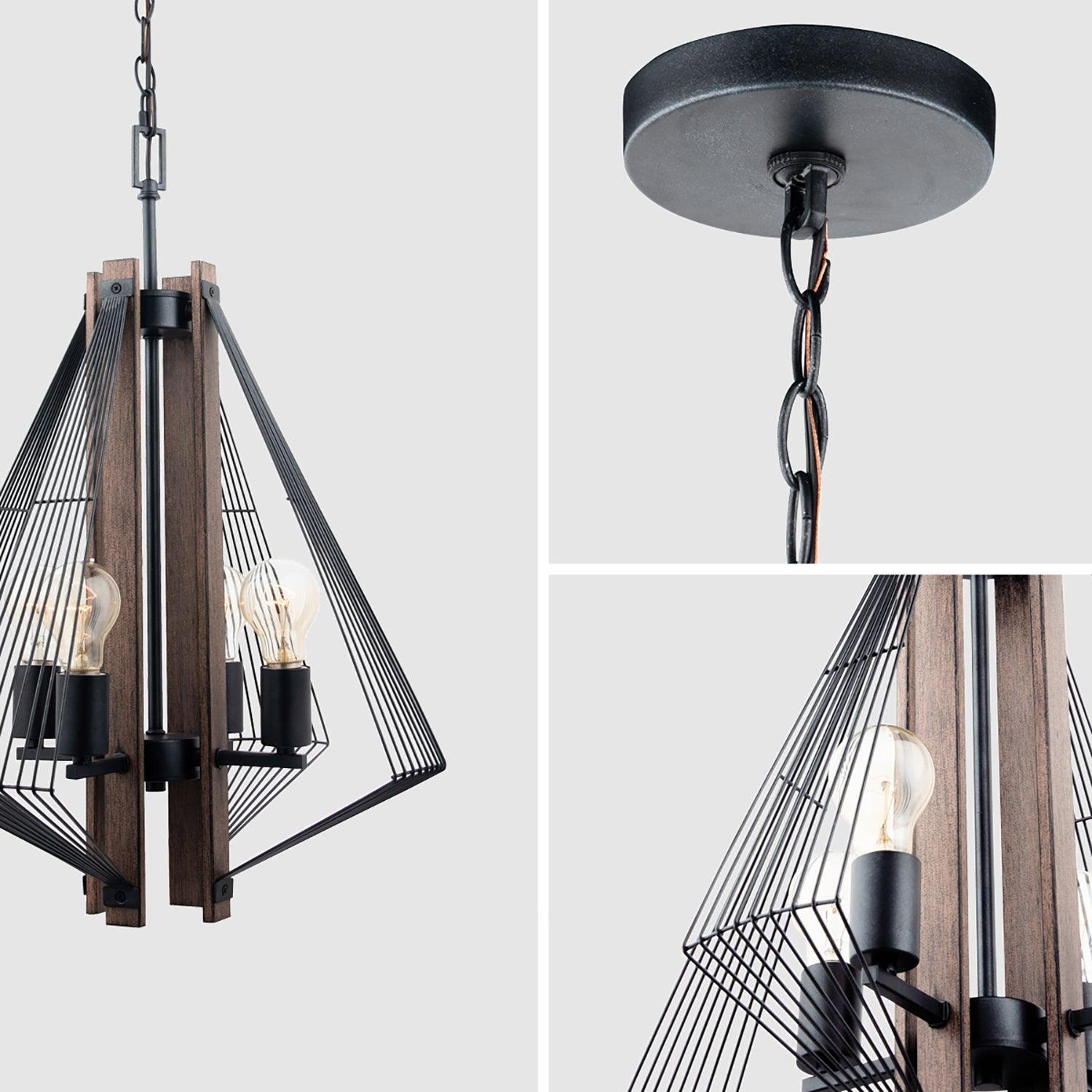 Zenith Black and Wood 4-Light Dimmable Pendant Light
