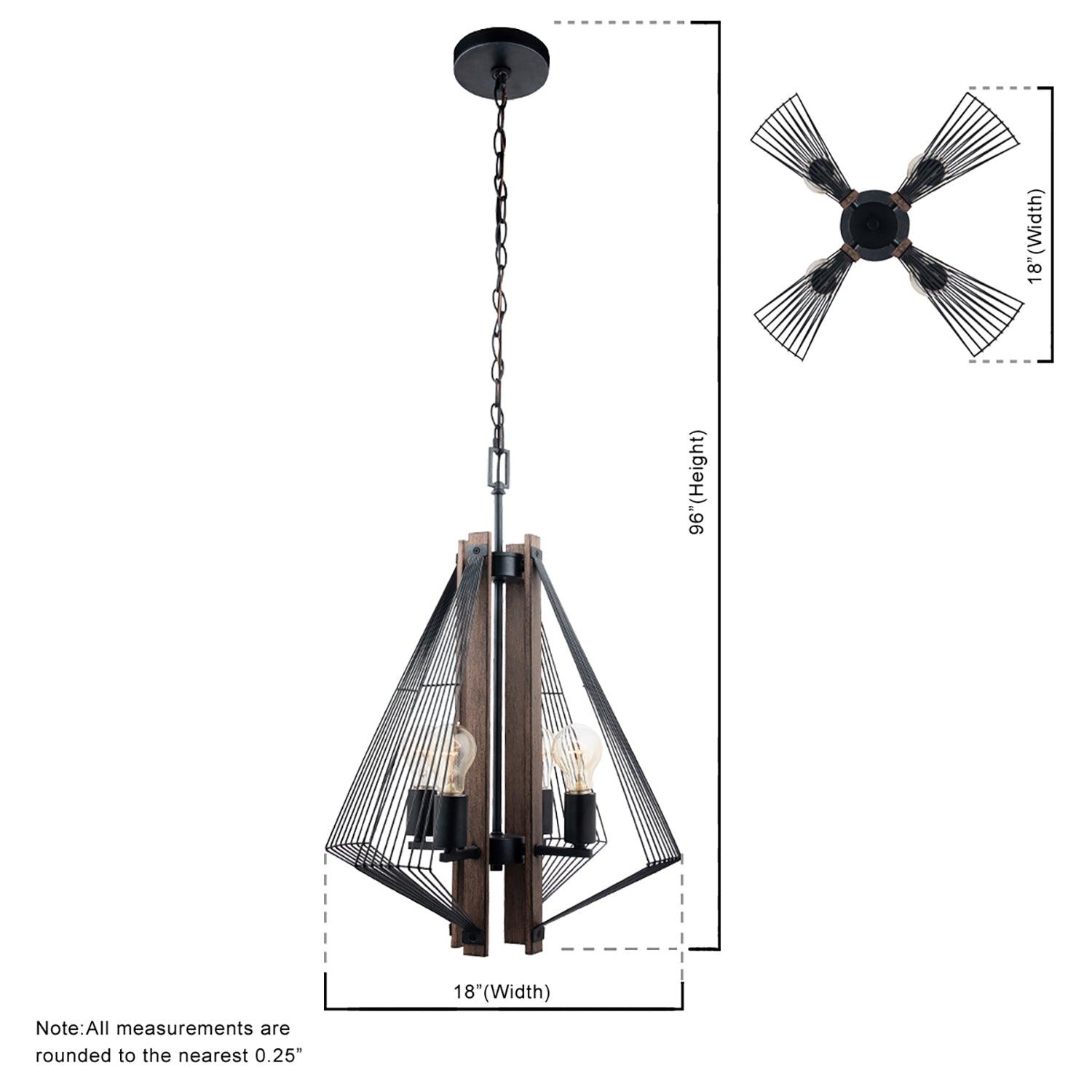Zenith Black and Wood 4-Light Dimmable Pendant Light