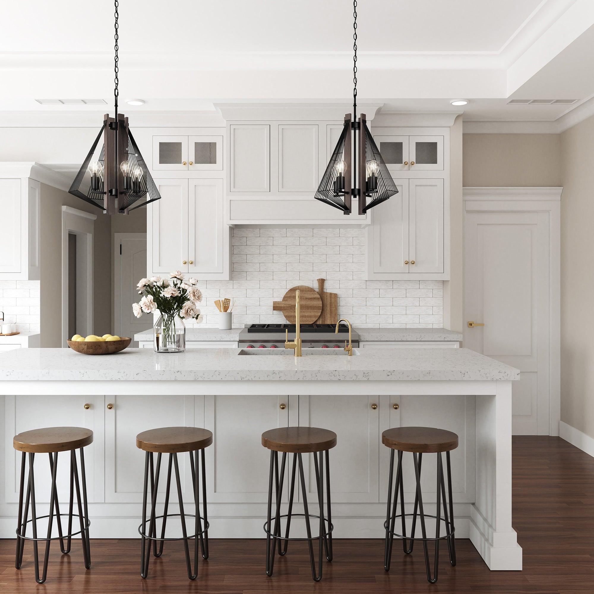 Zenith Black and Wood 4-Light Dimmable Pendant Light