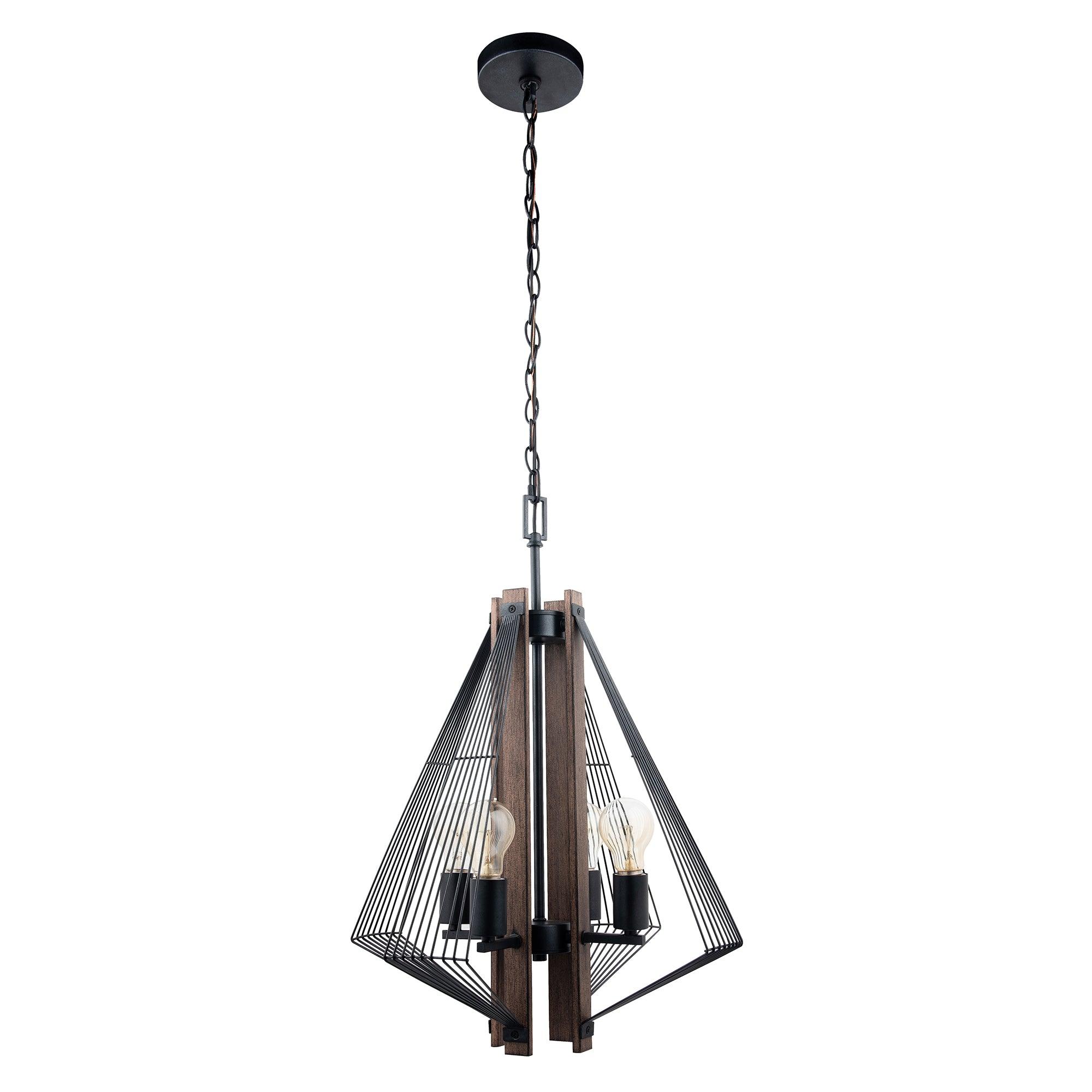 Zenith Black and Wood 4-Light Dimmable Pendant Light