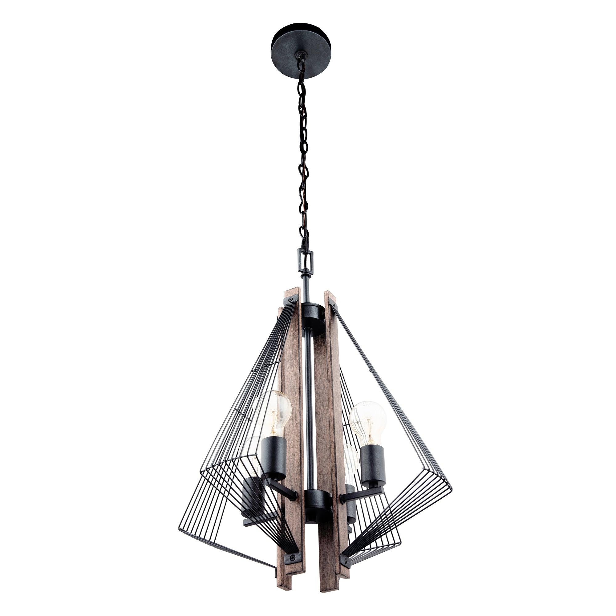 Zenith Black and Wood 4-Light Dimmable Pendant Light