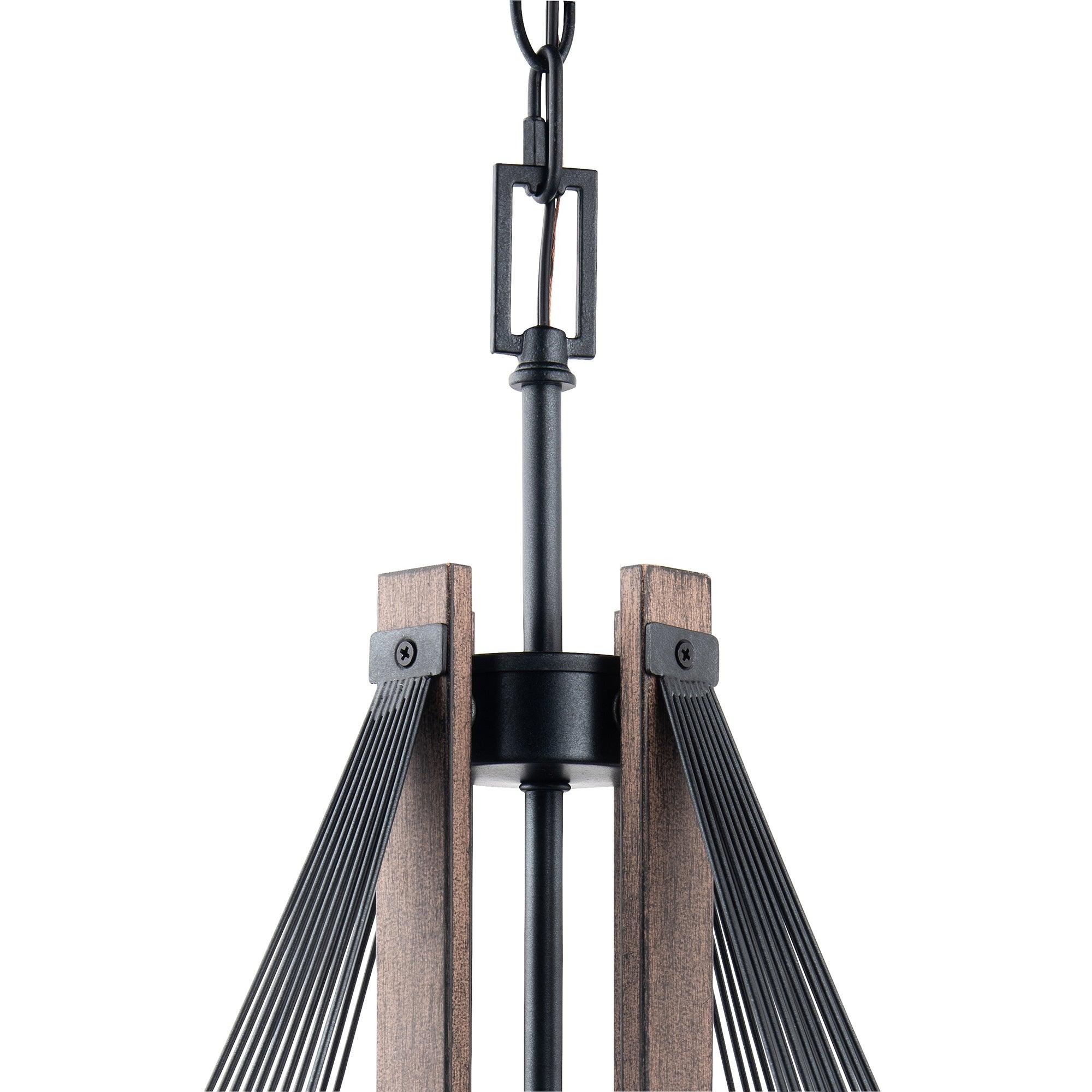 Zenith Black and Wood 4-Light Dimmable Pendant Light
