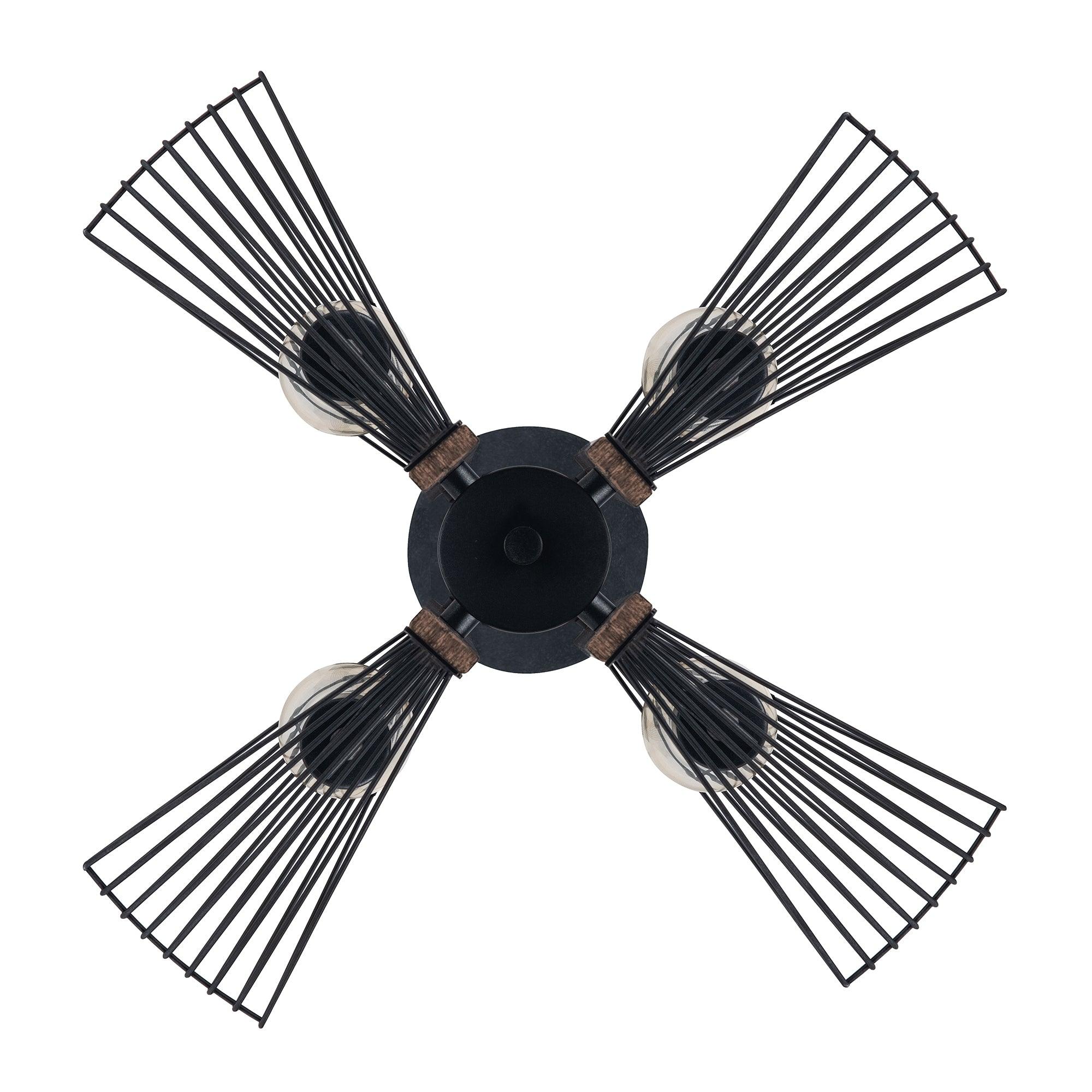 Zenith Black and Wood 4-Light Dimmable Pendant Light