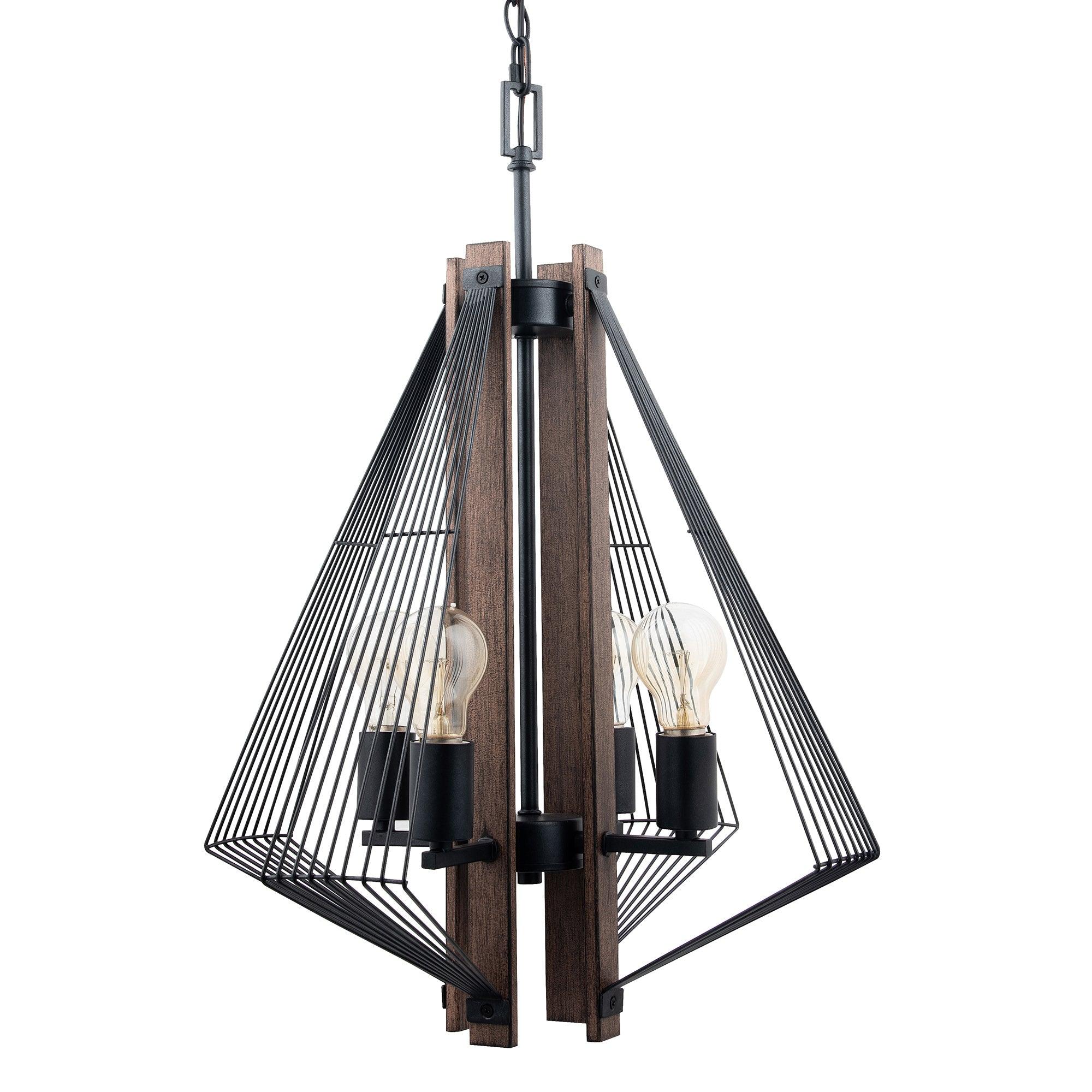 Zenith Black and Wood 4-Light Dimmable Pendant Light