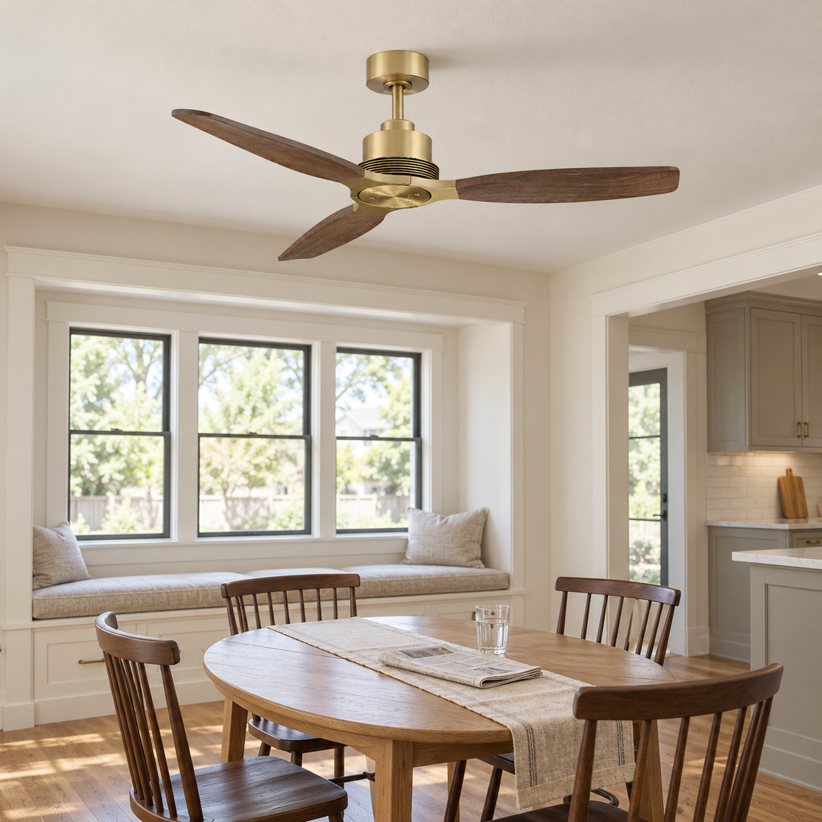 48" Louise Modern Soft Brass Ceiling Fan with Solid Wood Blades