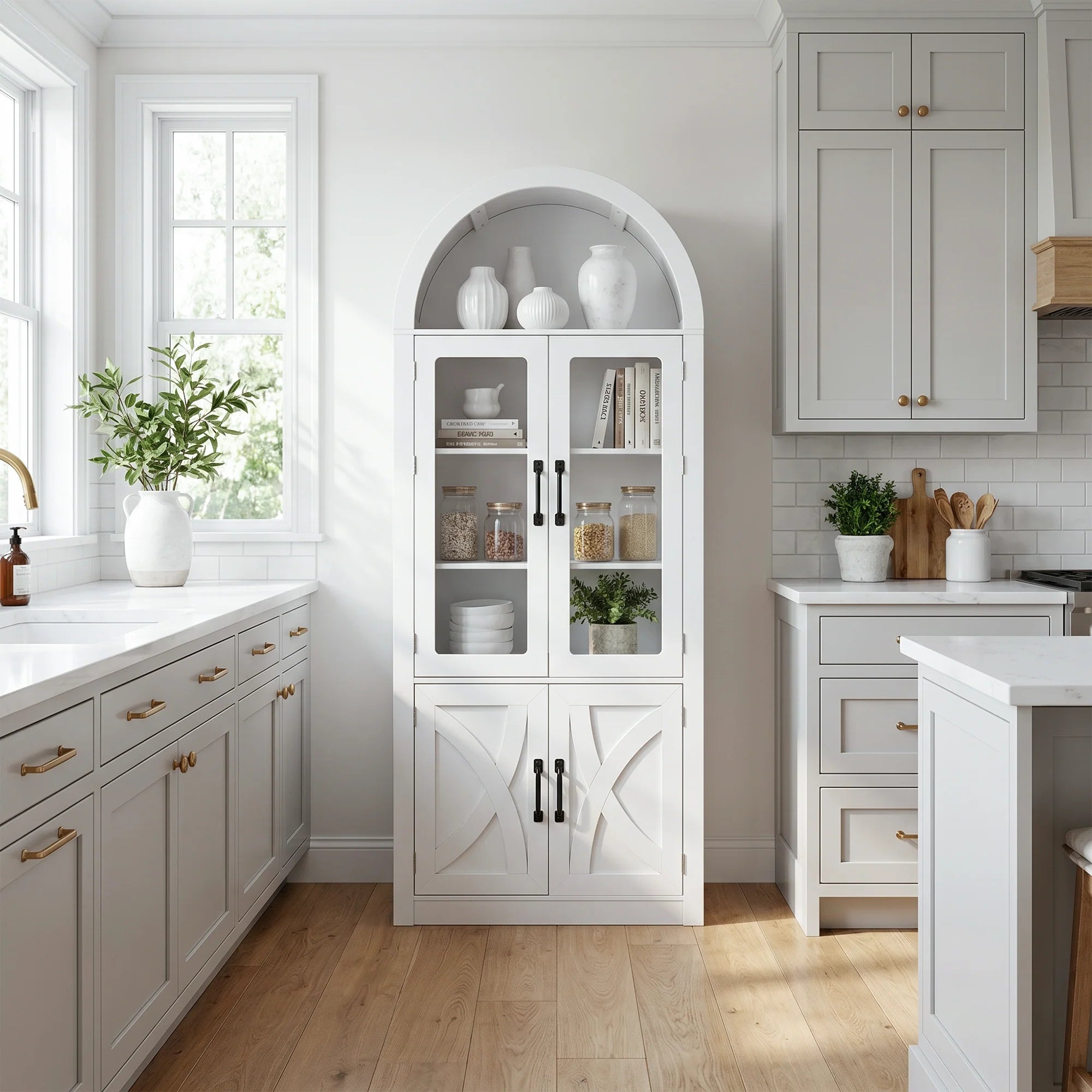 70" Modern White Wood Storage Cabinet