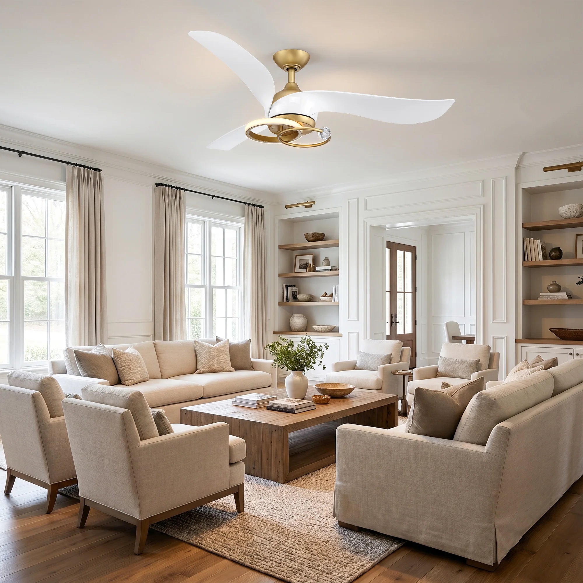 52" Elma Vintage Gold Crystal LED Ceiling Fan
