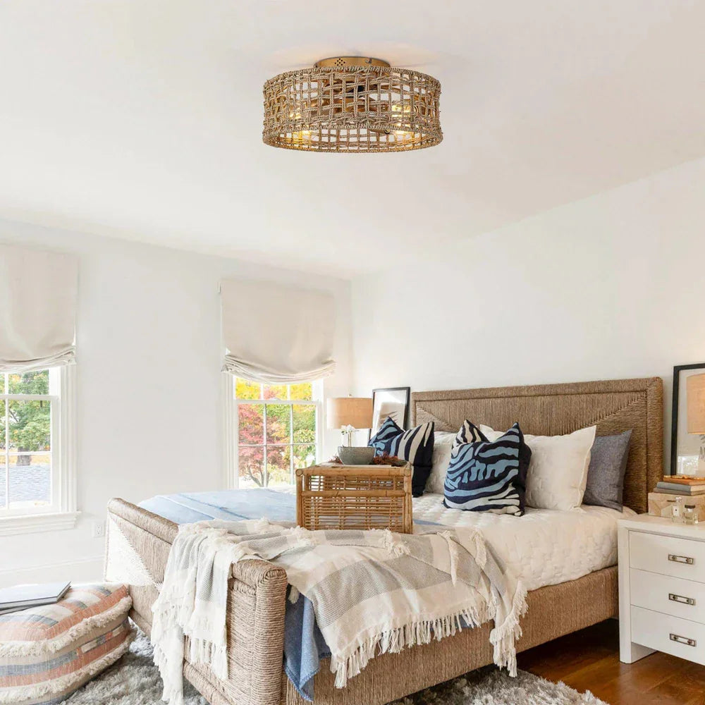 18 Inch Rattan Farmhouse Gold Ceiling Fan - IPLUS Lighting