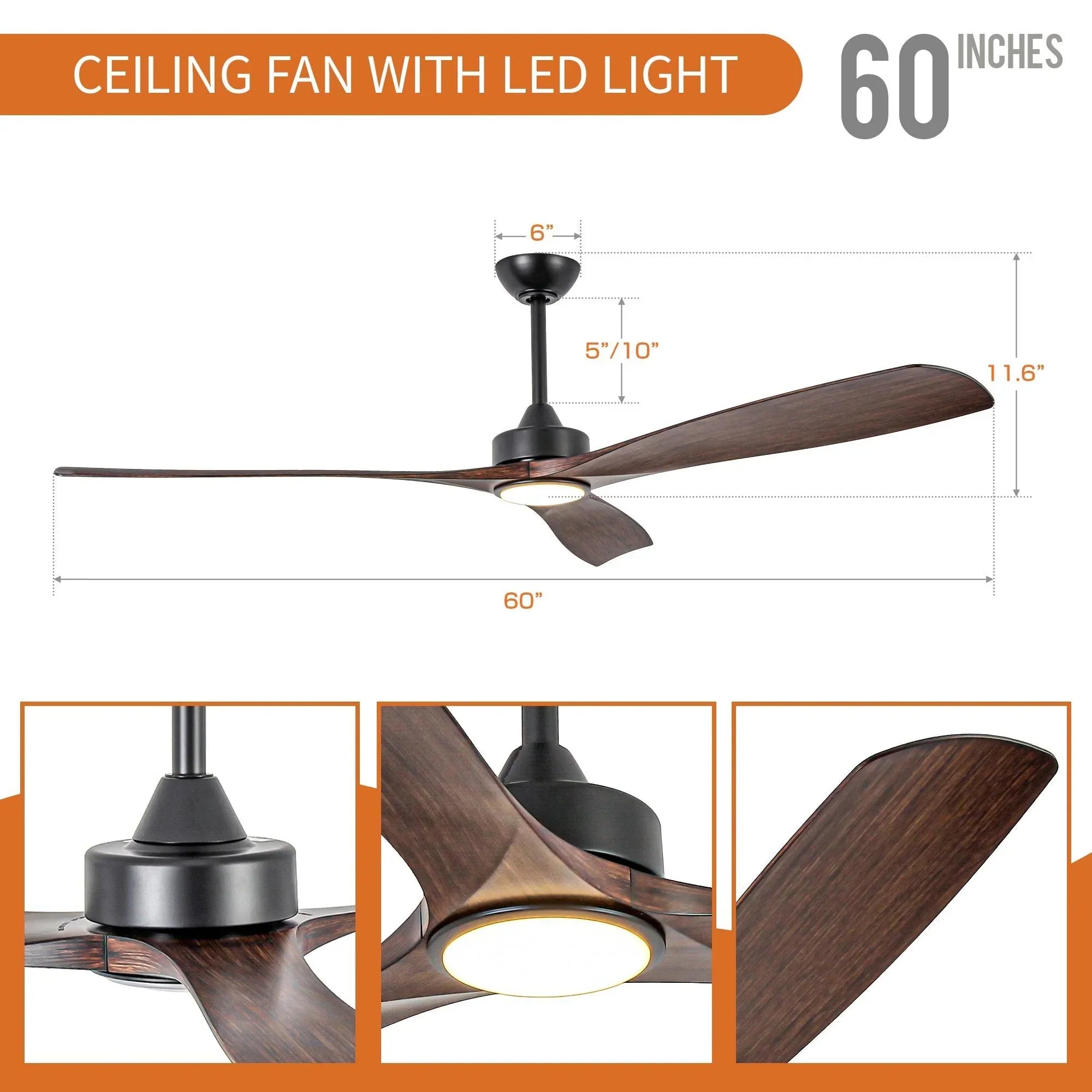 60 Inch Alexi Modern Downrod Ceiling Fan - IPLUS Lighting