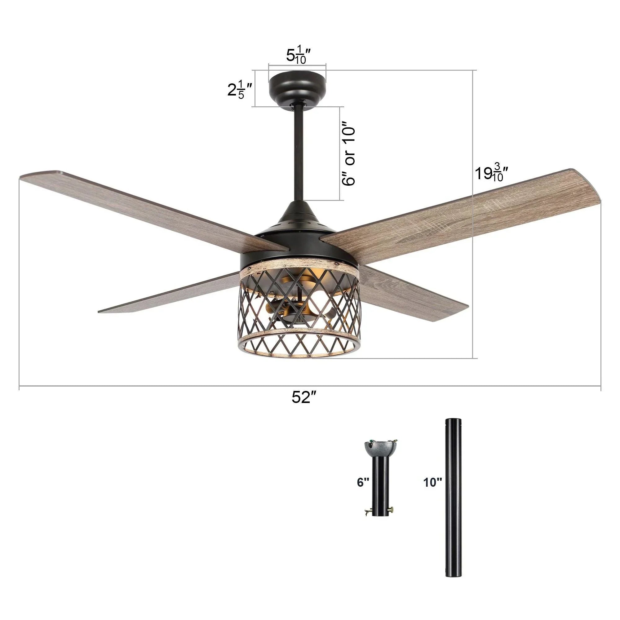 52" Mirelle Indoor Black Ceiling Fan - IPLUS Lighting