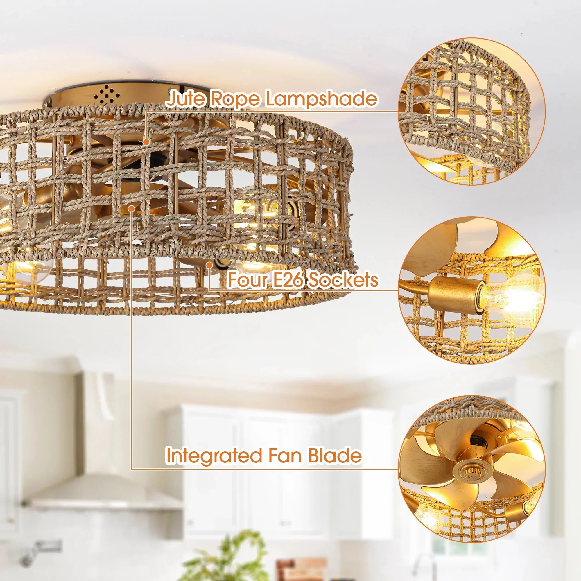 18 Inch Rattan Farmhouse Gold Ceiling Fan - IPLUS Lighting