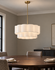 Maren 6-Light Adjustable-Angle Brushed Brass Chandelier with Tiered Linen Shades