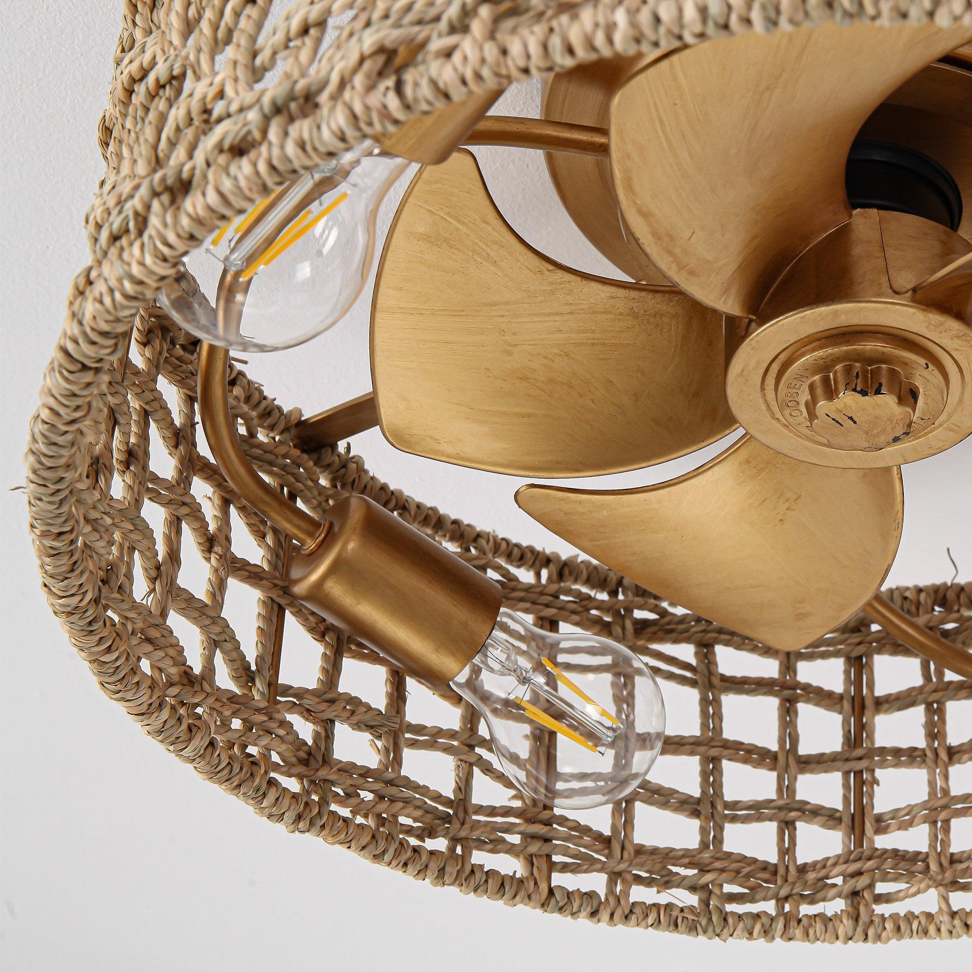 18 Inch Rattan Farmhouse Gold Ceiling Fan - IPLUS Lighting