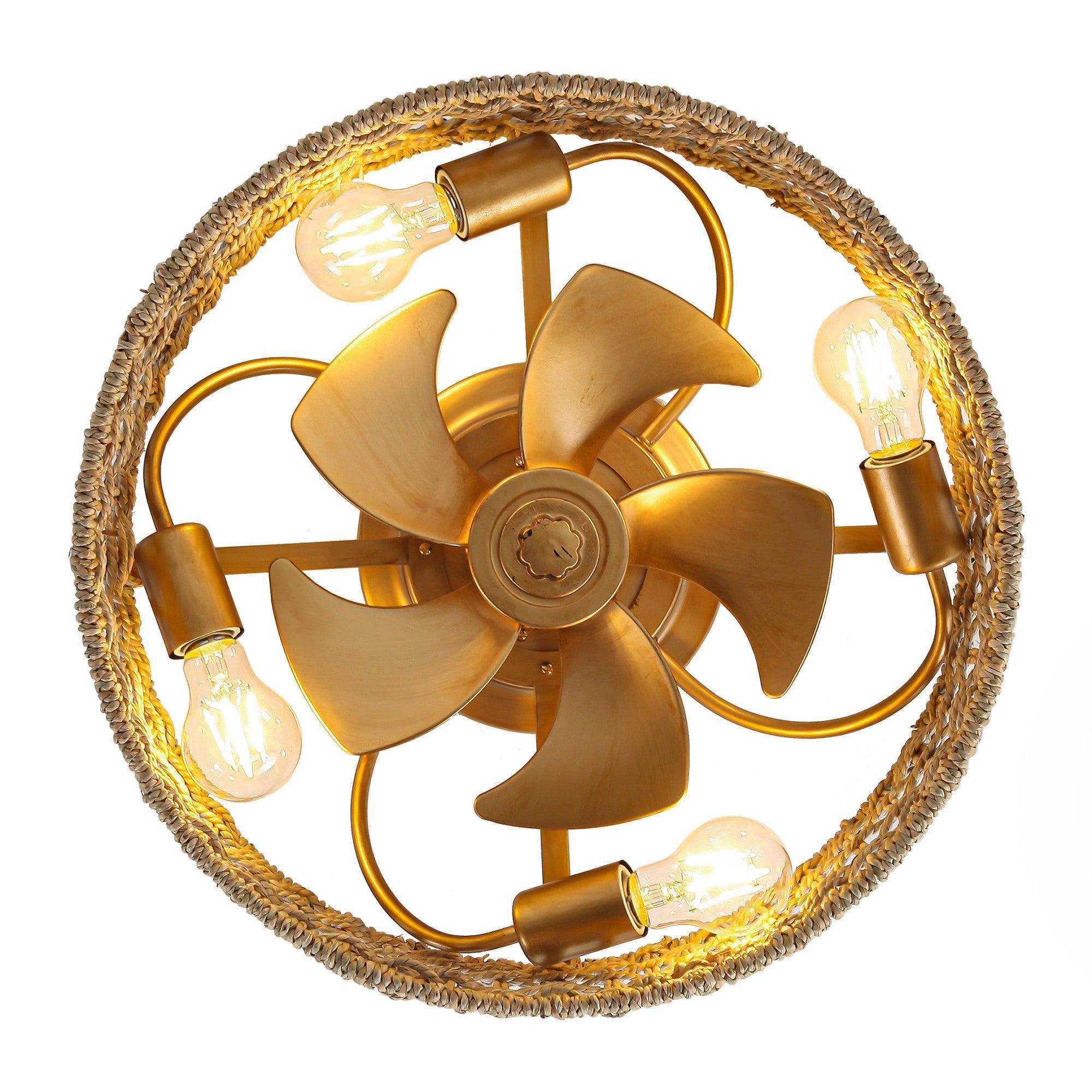 18 Inch Rattan Farmhouse Gold Ceiling Fan - IPLUS Lighting