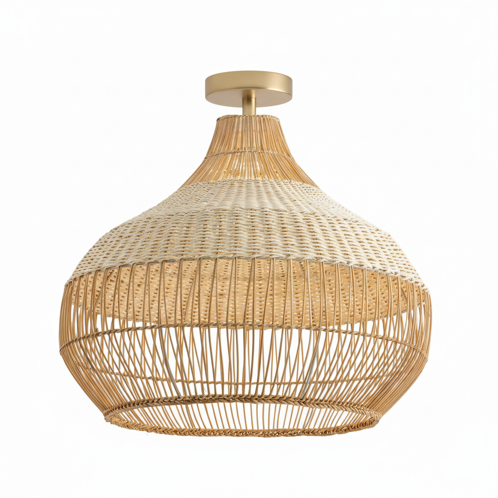 Beatrice 17-Inch Handwoven Rattan Flush Mount Ceiling Light