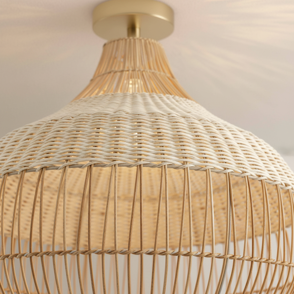 Beatrice 17-Inch Handwoven Rattan Flush Mount Ceiling Light