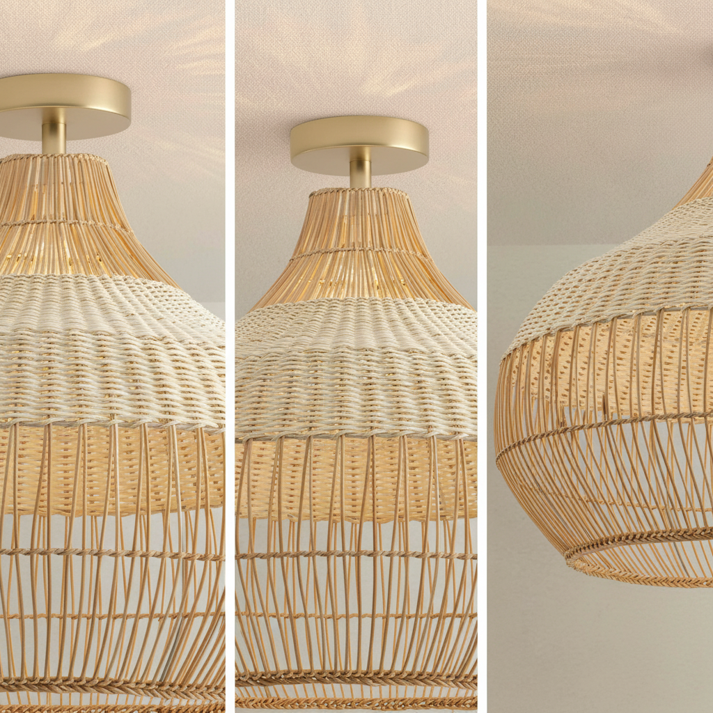 Beatrice 17-Inch Handwoven Rattan Flush Mount Ceiling Light