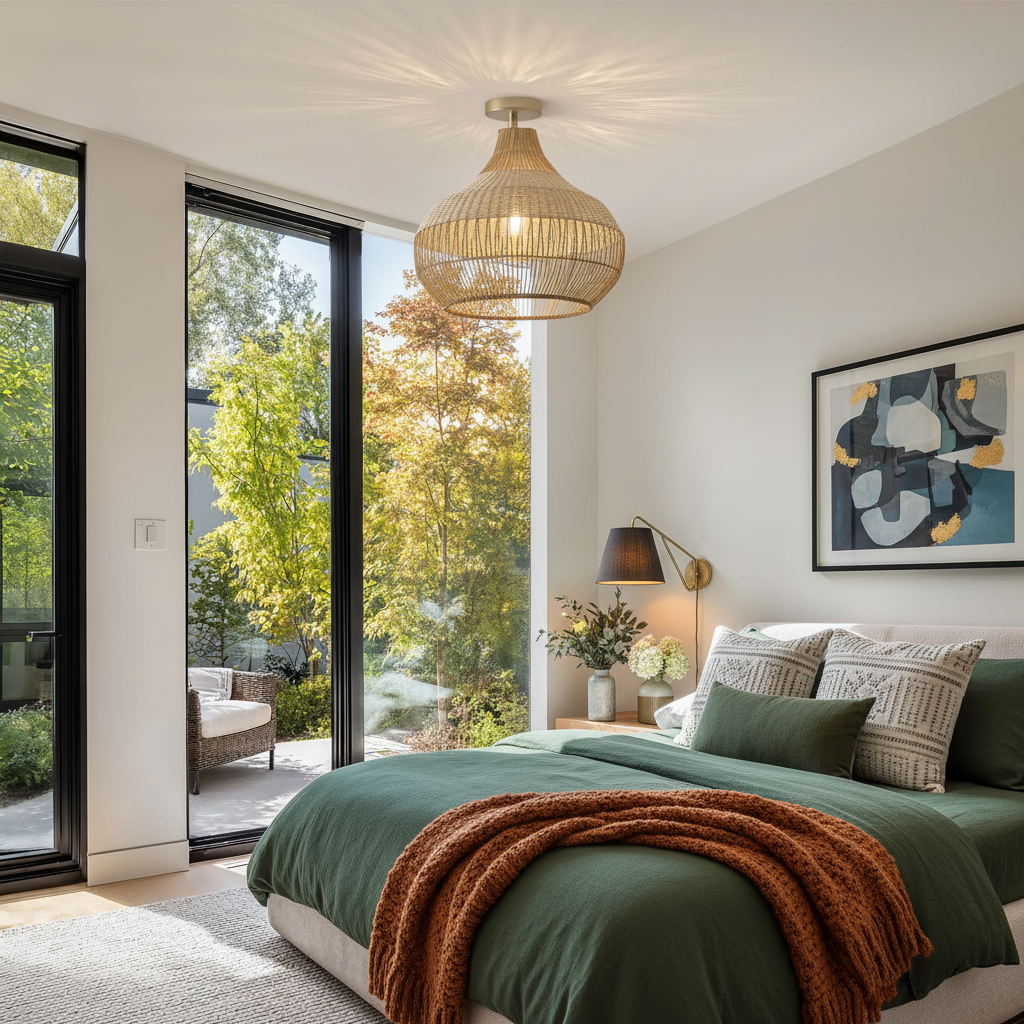 Beatrice 17-Inch Handwoven Rattan Flush Mount Ceiling Light