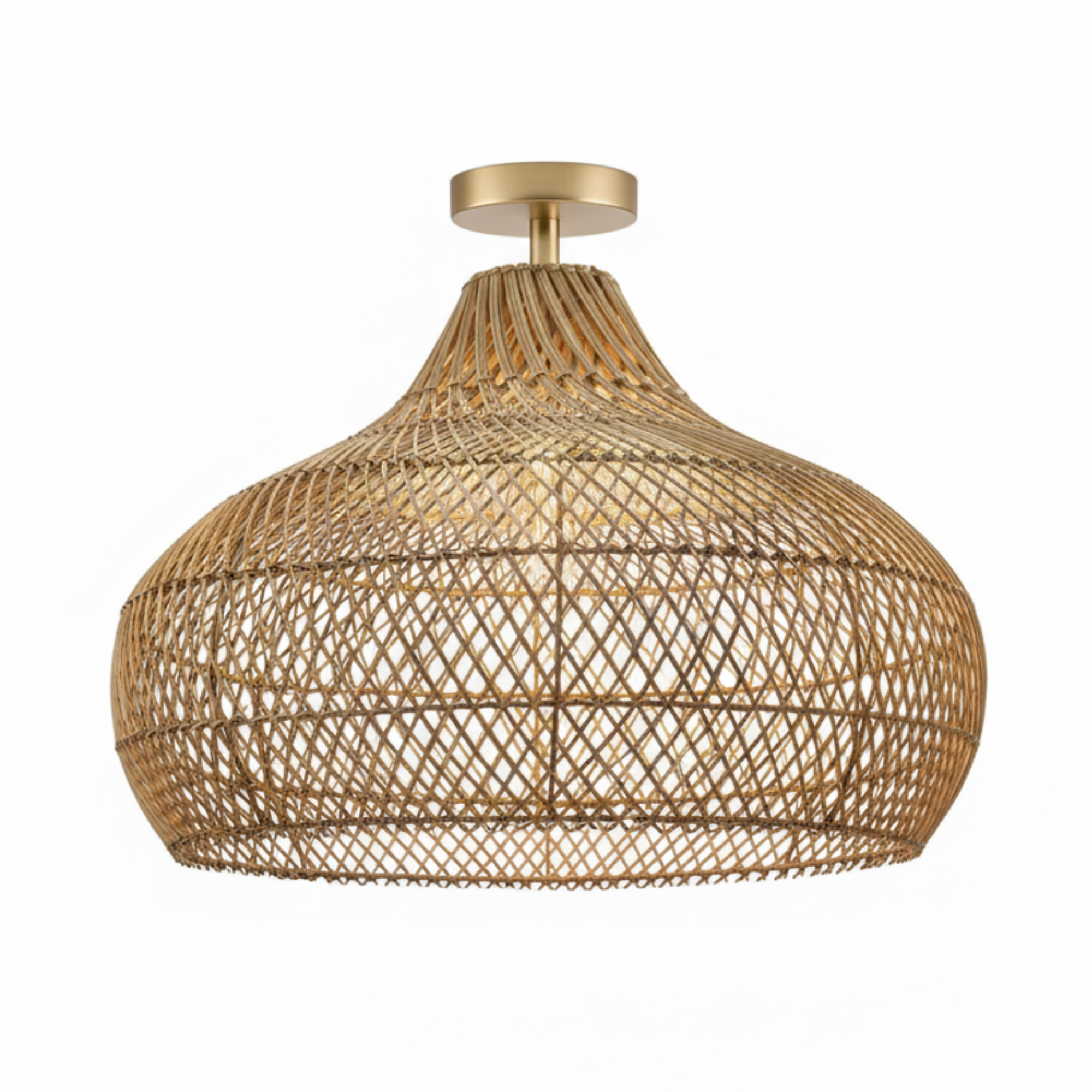 Kloe 18-Inch Elegant Handwoven Natural Rattan Flush Mount Light