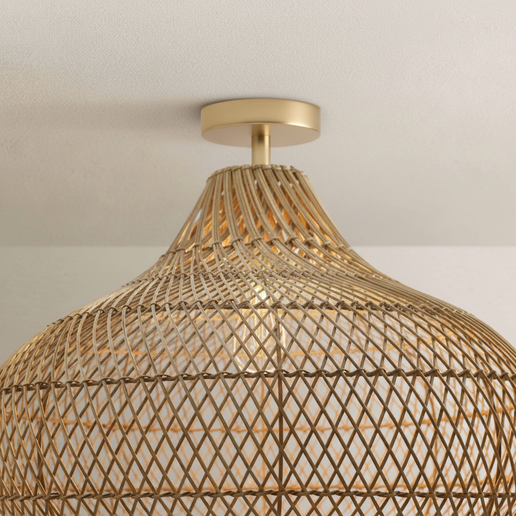 Kloe 18-Inch Elegant Handwoven Natural Rattan Flush Mount Light