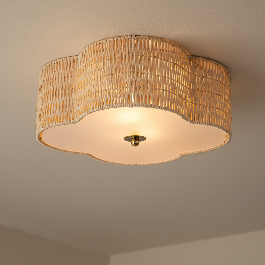 Cattleya 2-Light Handwoven Rattan Flush Mount Ceiling Light