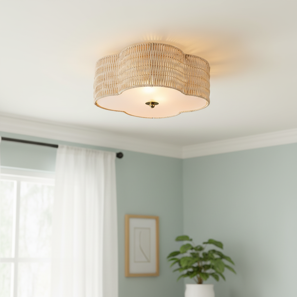 Cattleya 2-Light Handwoven Rattan Flush Mount Ceiling Light
