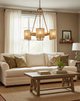 Semi-Circular 6 Light Farmhouse Rattan Chandelier - IPLUS Lighting