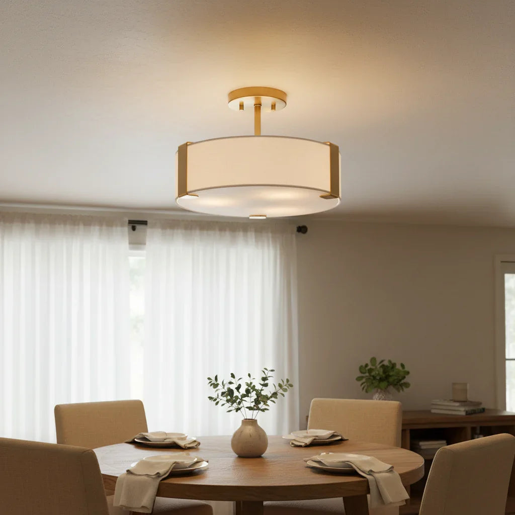 Ella 3-Light 14-Inch Electroplate Golden Semi-Flush Ceiling Light - IPLUS Lighting