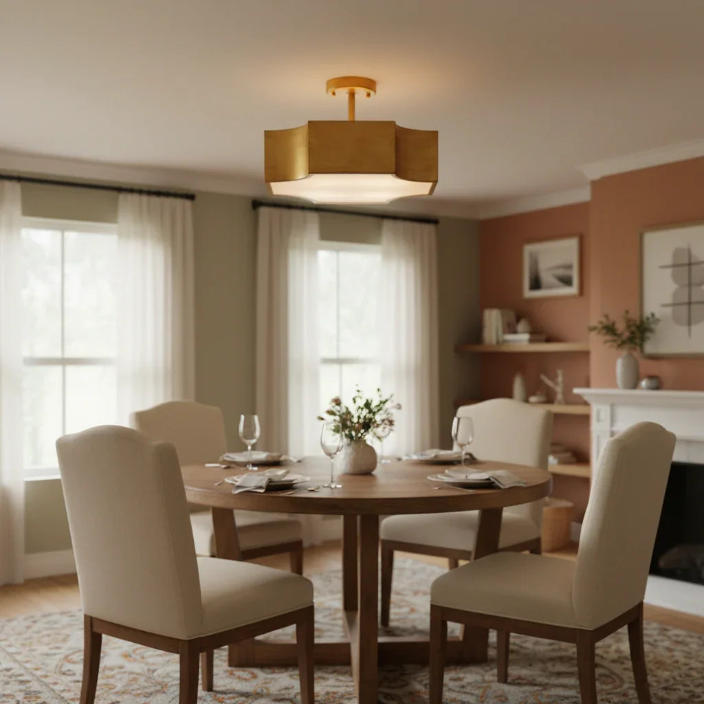 Vintage Golden 3-Light LED Semi Flush Mount Ceiling Light for Entrance Closet Kitchen - IPLUS Lighting