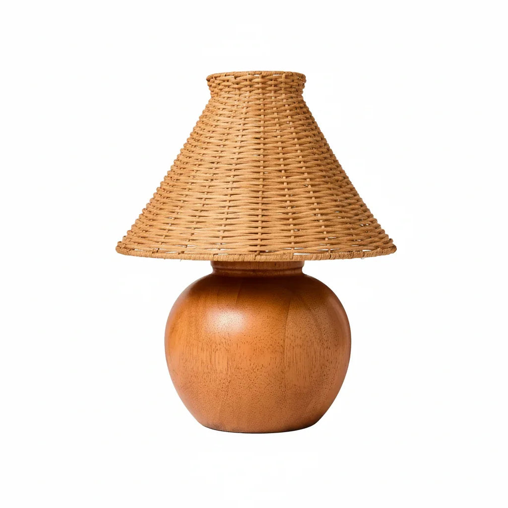 Boho Rattan Shade Wood Table Lamp - IPLUS Lighting