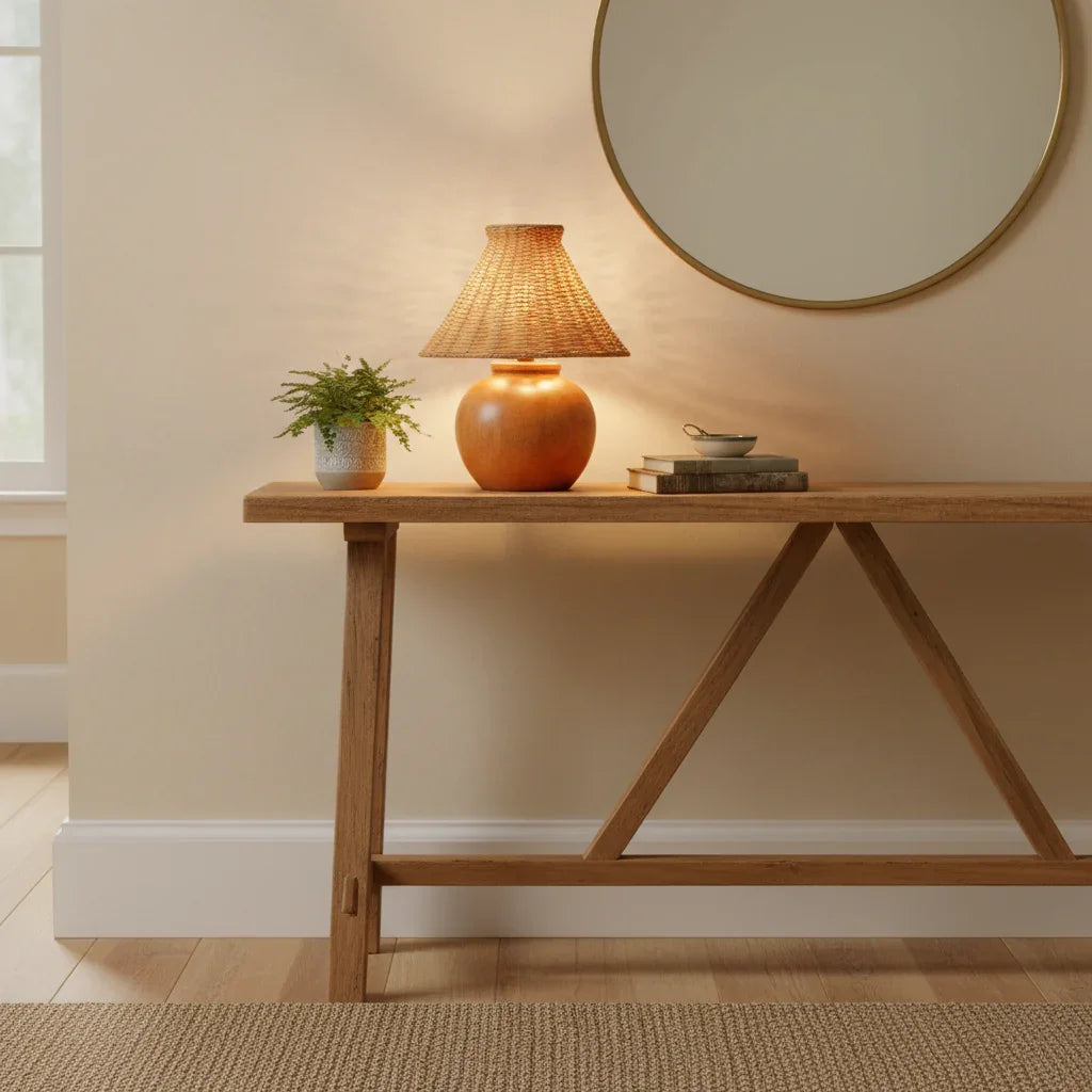 Boho Rattan Shade Wood Table Lamp - IPLUS Lighting