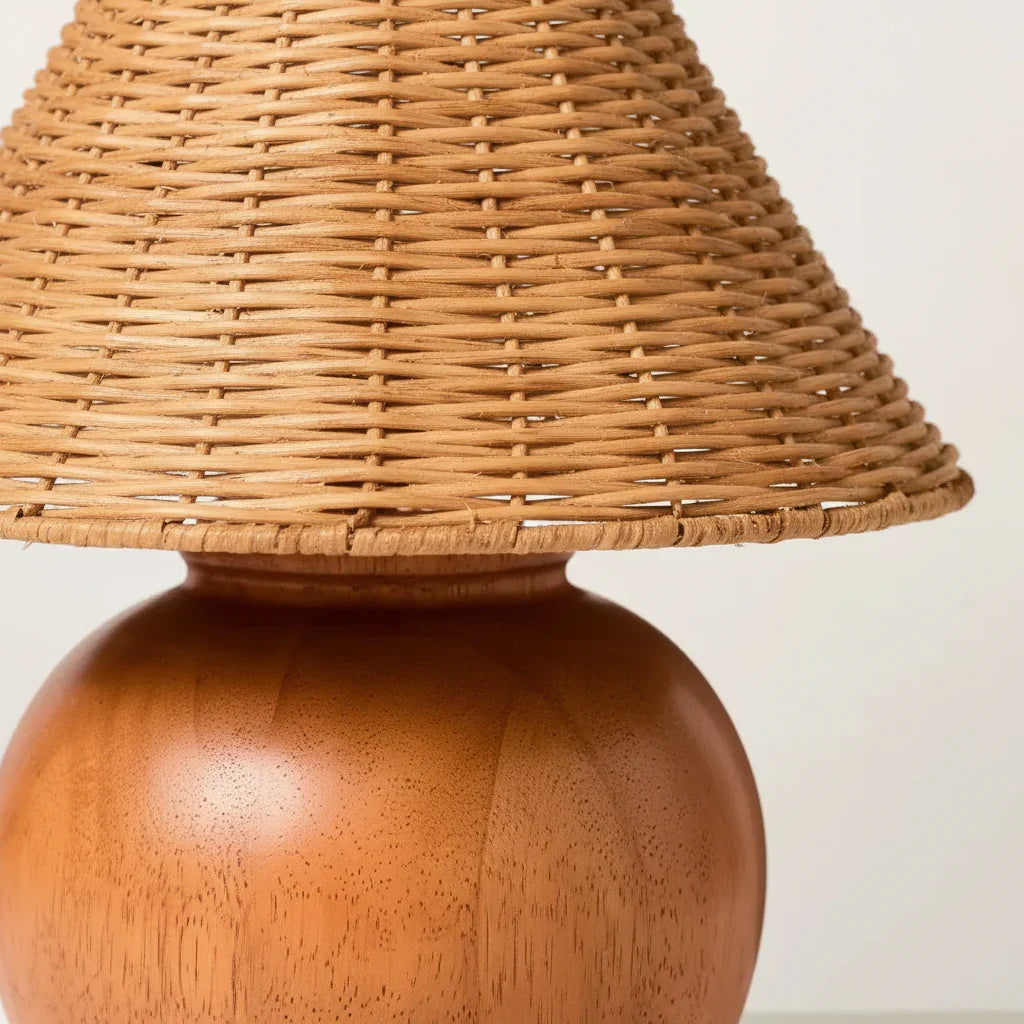 Boho Rattan Shade Wood Table Lamp - IPLUS Lighting