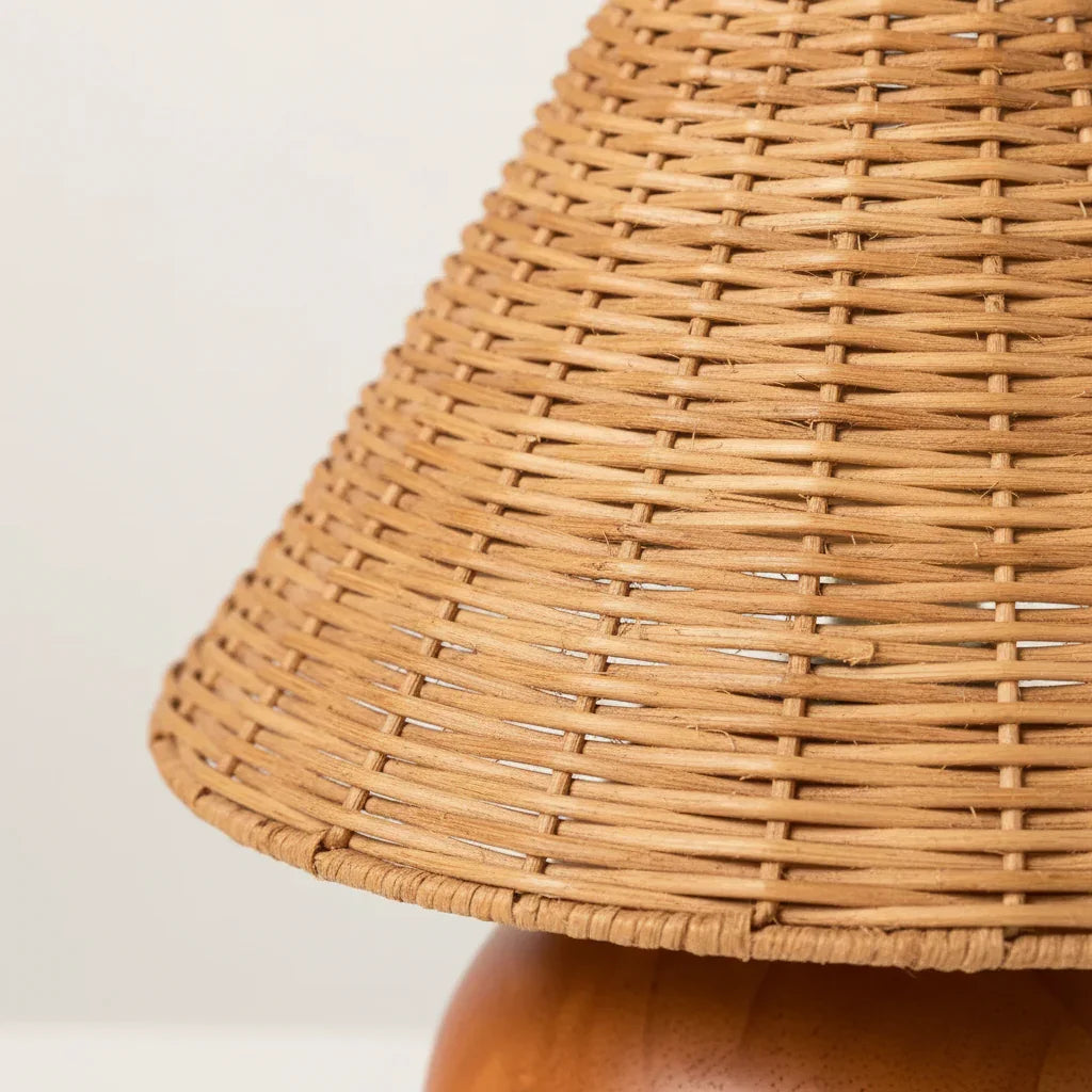 Boho Rattan Shade Wood Table Lamp - IPLUS Lighting