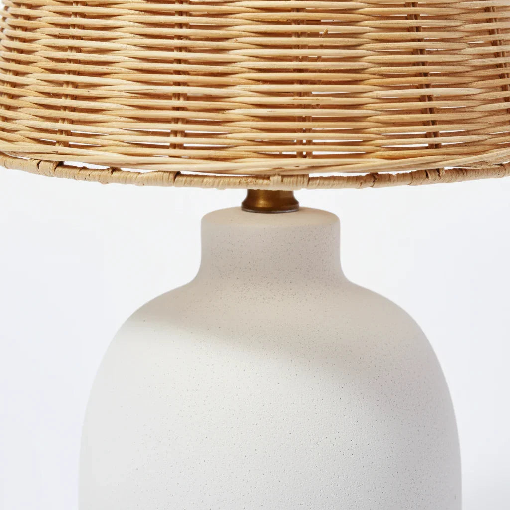 18.5 Inch Ceramic Table Lamp with Rattan Shade White - IPLUS Lighting
