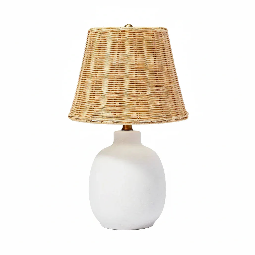 18.5 Inch Ceramic Table Lamp with Rattan Shade White - IPLUS Lighting